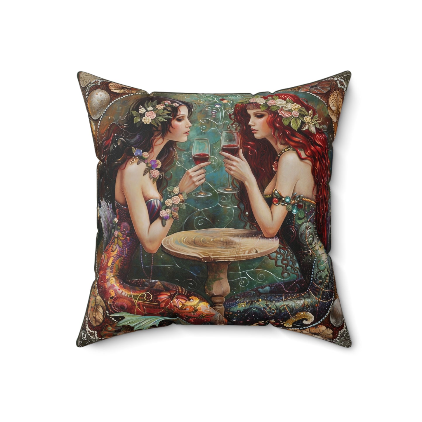 Mermaids in Paris Pillow Faux Suede Square Pillow