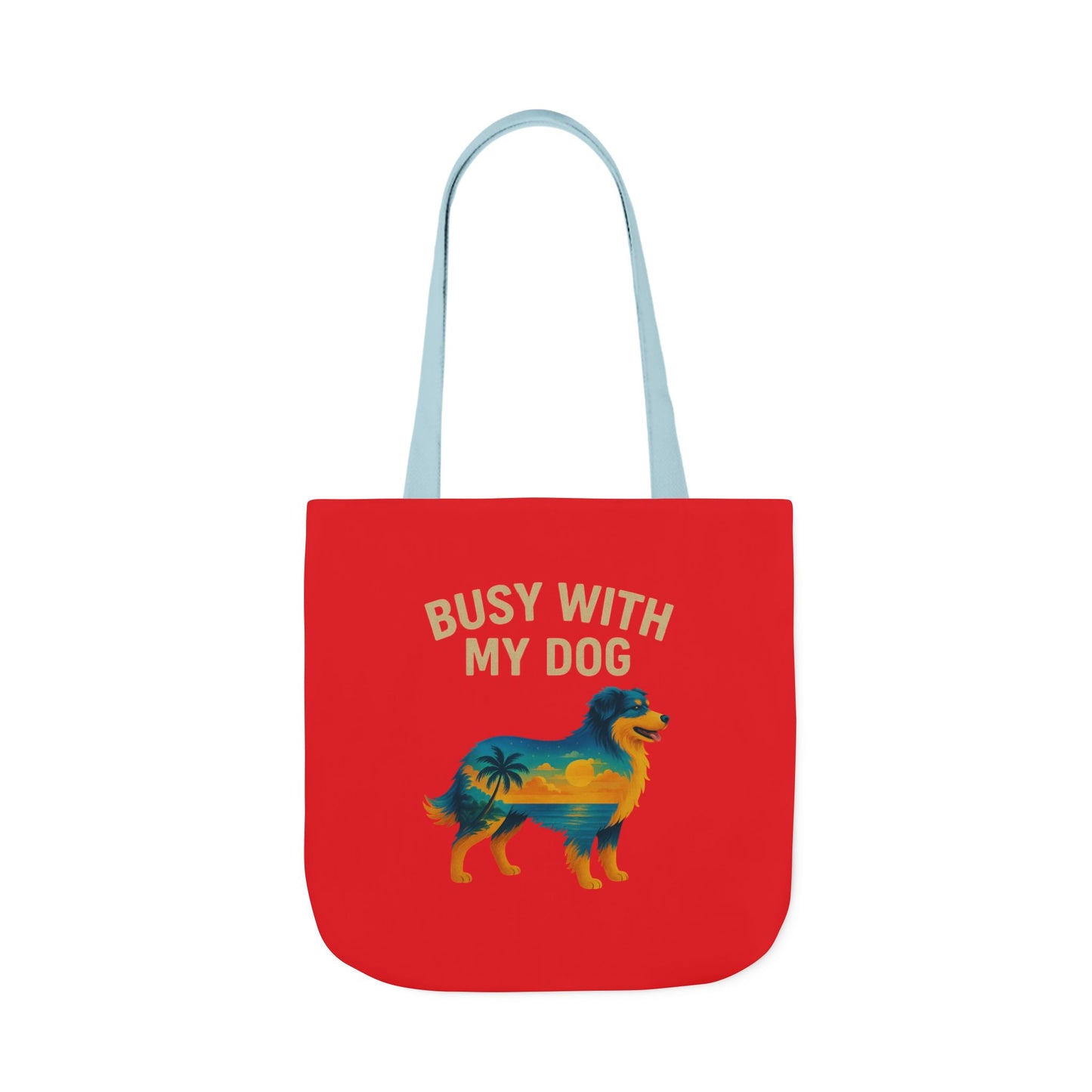 Busy With My Dog Canvas Tote Bag | Colorful Tropical Dog Illustration