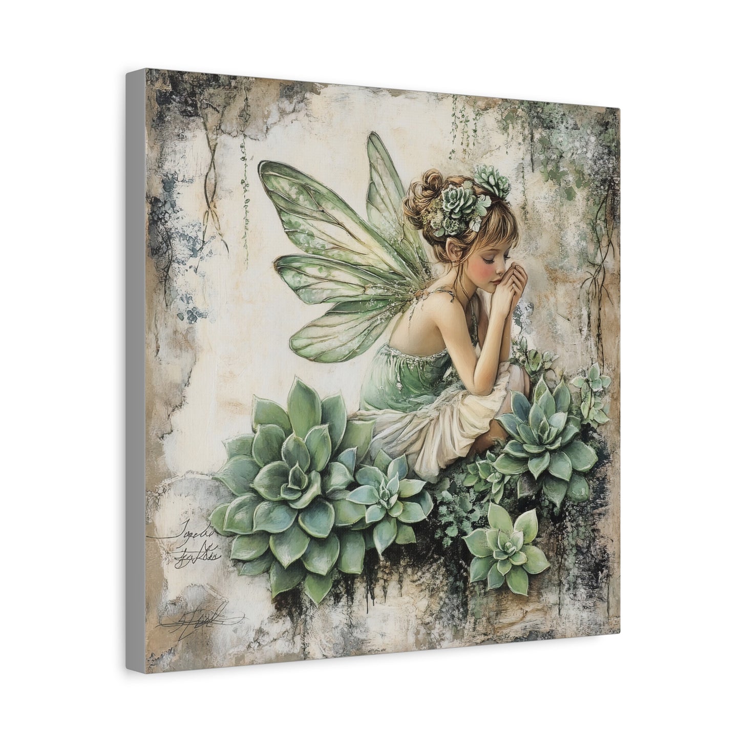 Green Fairy Canvas Art, Stretched Print, Whimsical Decor, Nature Lover Gift, Home Wall Art, Enchanted Forest Decor