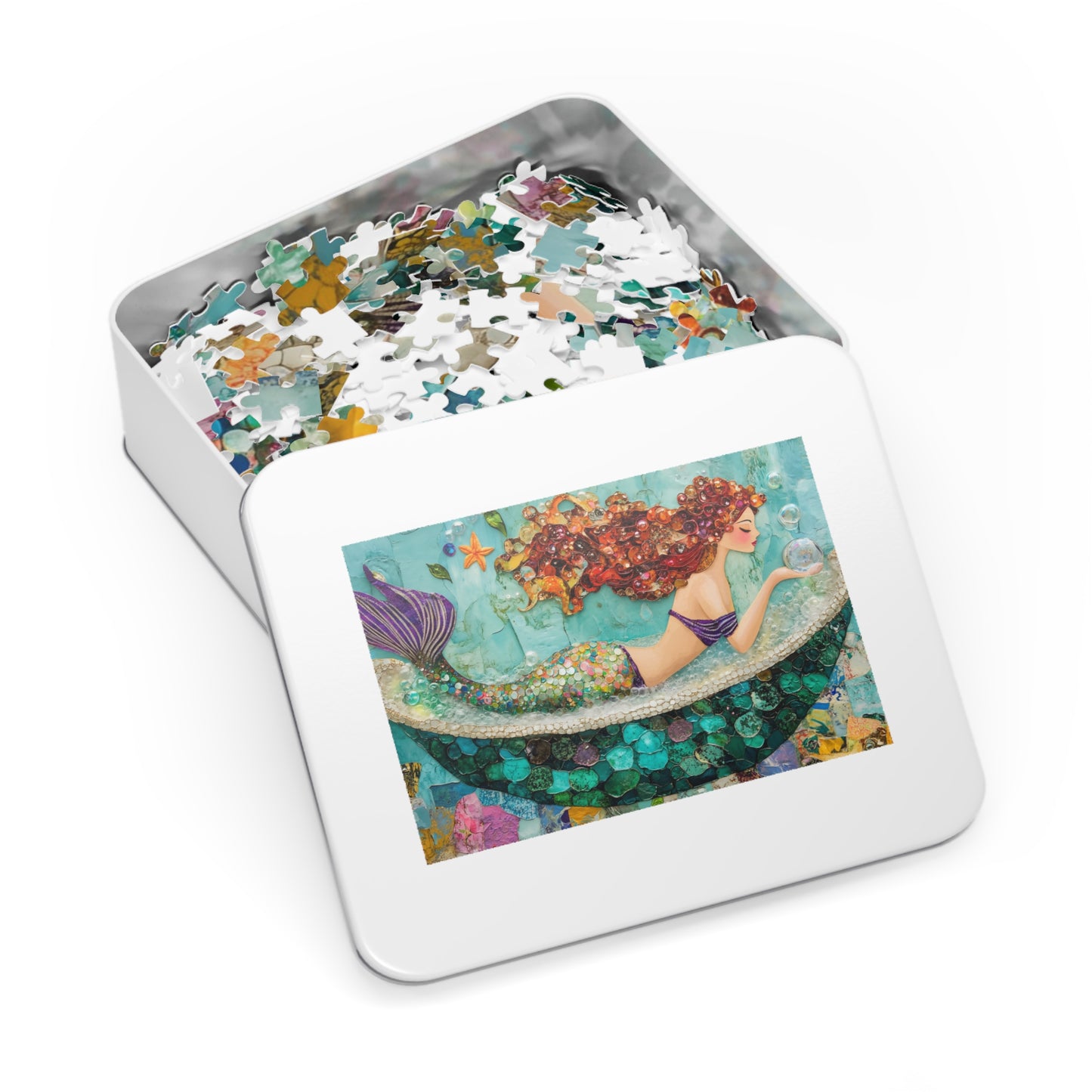 Bubbles Mermaid Art Jigsaw Puzzle with Tin