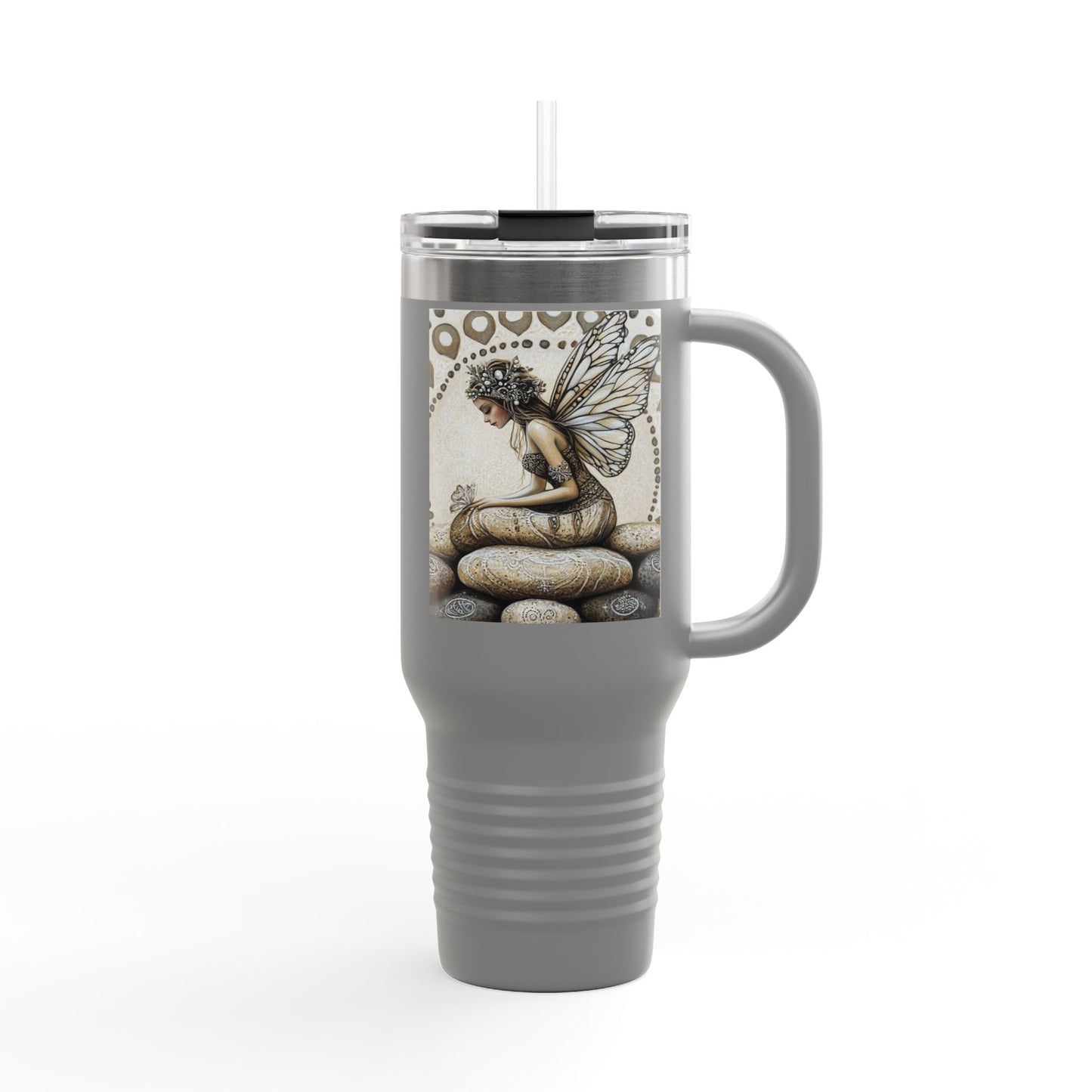 Good Fortune Stone Fairy Travel Mug, 40oz | Insulated Coffee Cup | Gifts for Nature Lovers | Boho Decor | Relaxation Gift