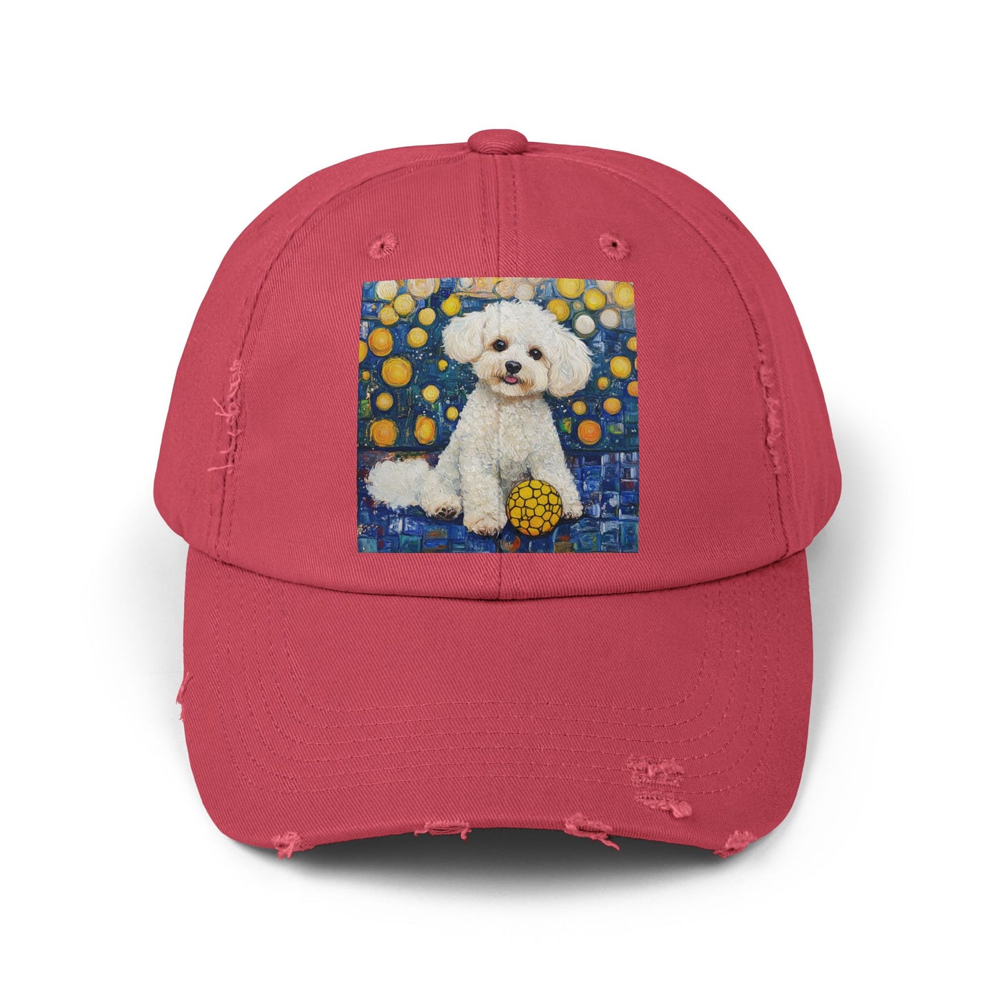 Bichon Frise Pickleball Unisex Distressed Cap with Adorable Dog Art | Pet Lover Gift, Casual Fashion, , Dog Mom Hat, Unique Dog Gift