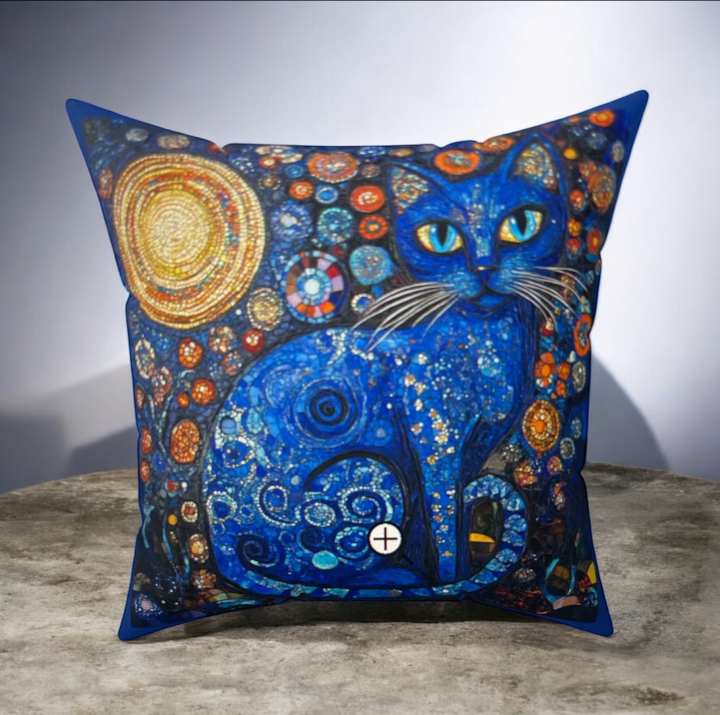 Crystal Cat Collection Lapis Lazuli Cat Faux Suede Pillow - Cozy Home Decor, Cat Lover Gift, Unique Cushion for Living Room