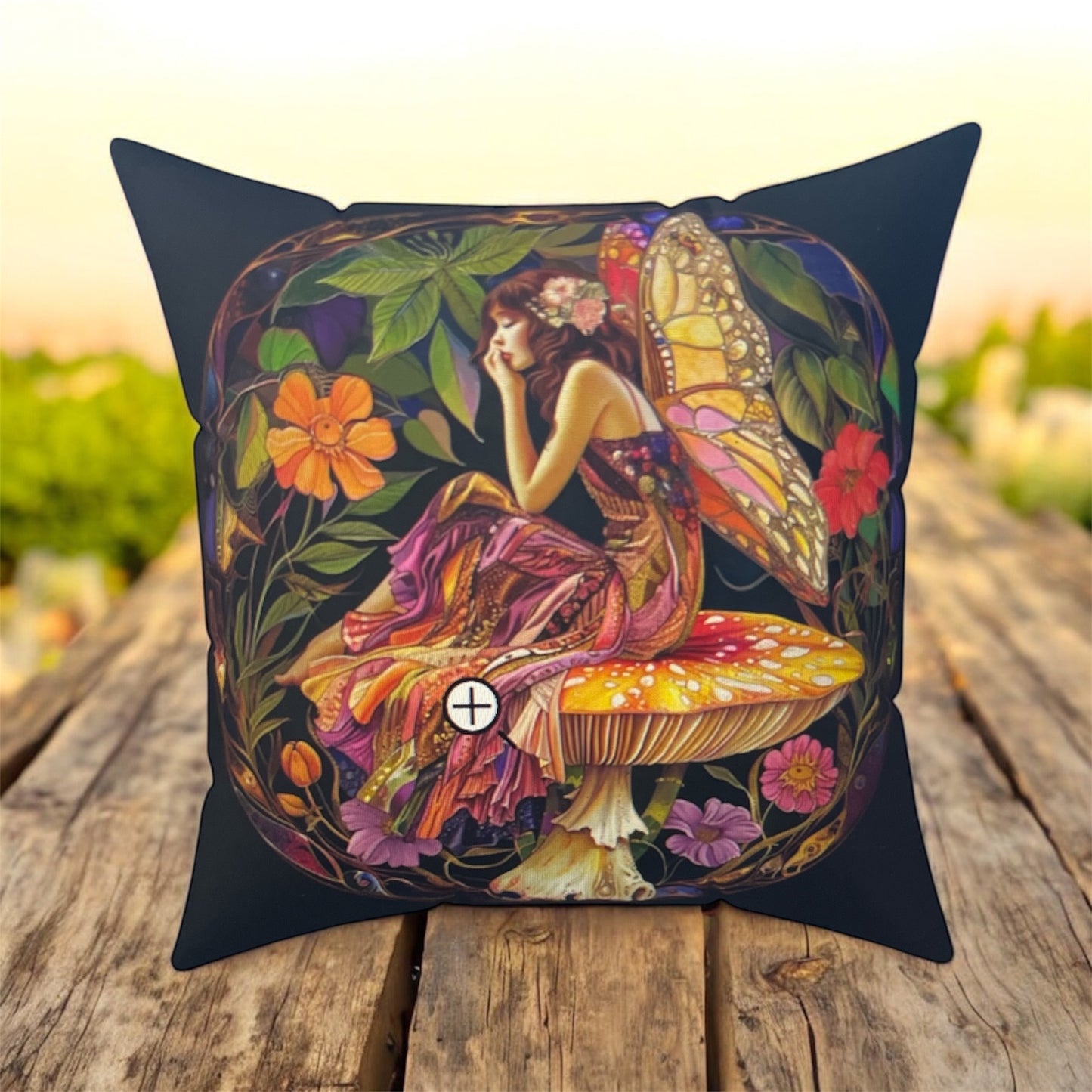 Bohemian Fairy Pillow, Decorative Square Cushion, Magical Home Decor, Cozy Gift for Nature Lovers, Fantasy Accent Pillow