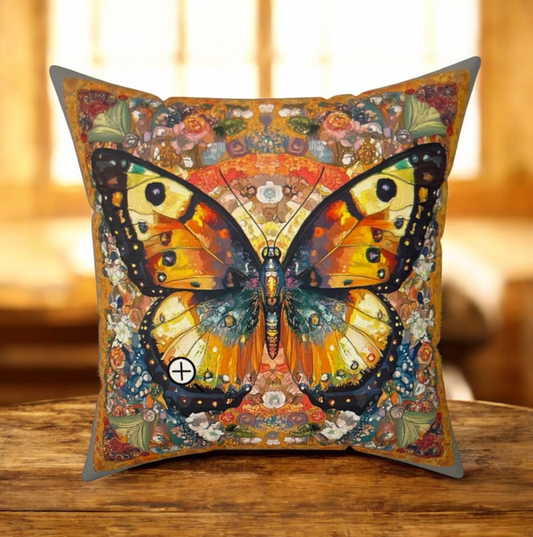 Butterfly Faux Suede Pillow, Colorful Home Decor, Bohemian Accent Pillow, Gift for Nature Lovers, Square Cushion for All Occasions