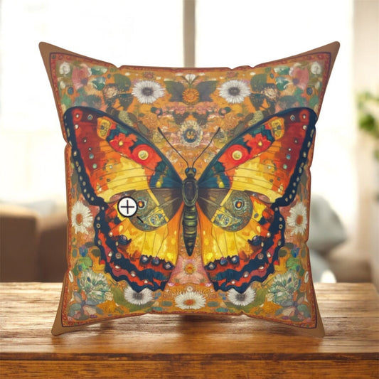 Colorful Butterfly Faux Suede Square Pillow | Boho Home Decor, Cozy Cushion, Gift for Nature Lovers, Butterfly Art, Living Room Accent