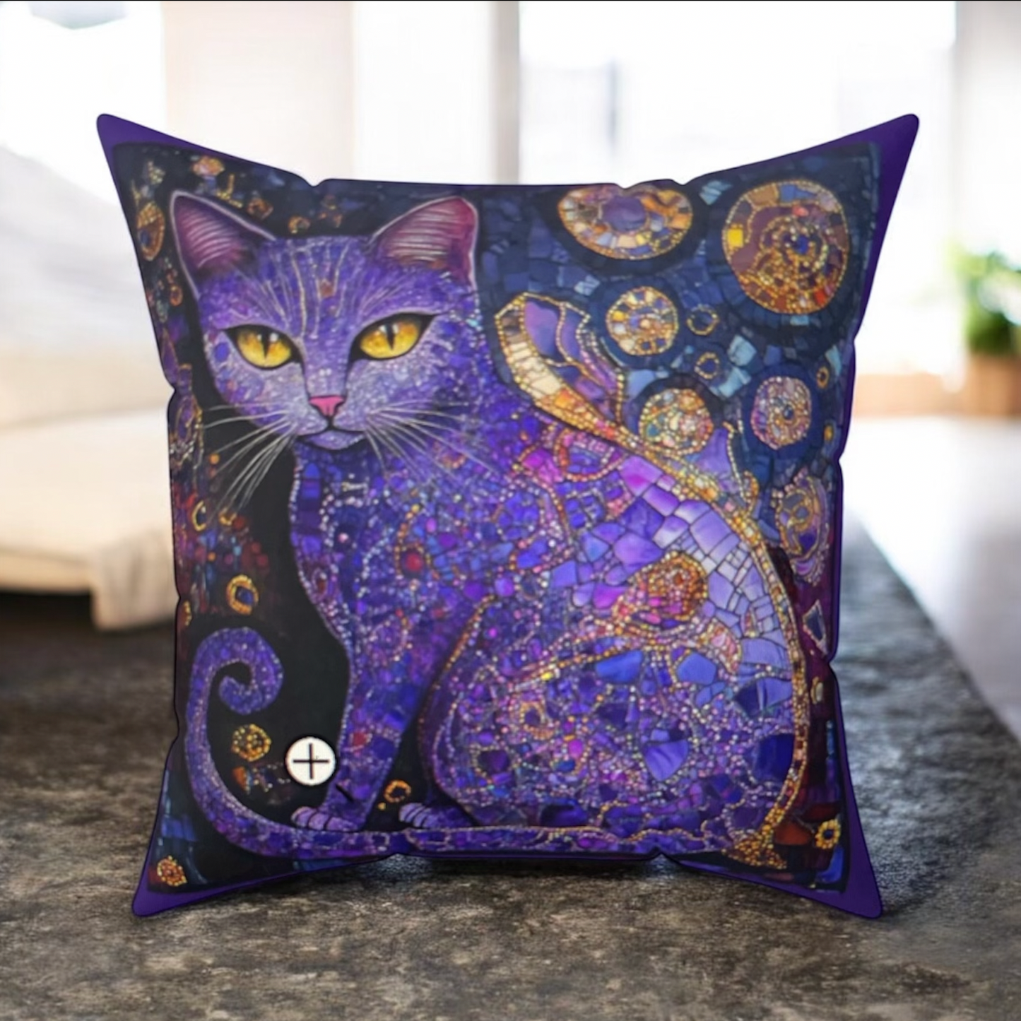 Crystal Cat Collection Amethyst Art Faux Suede Pillow, Decorative Cushion, Cat Lover Gift, Boho Home Decor, Unique Animal Pillow