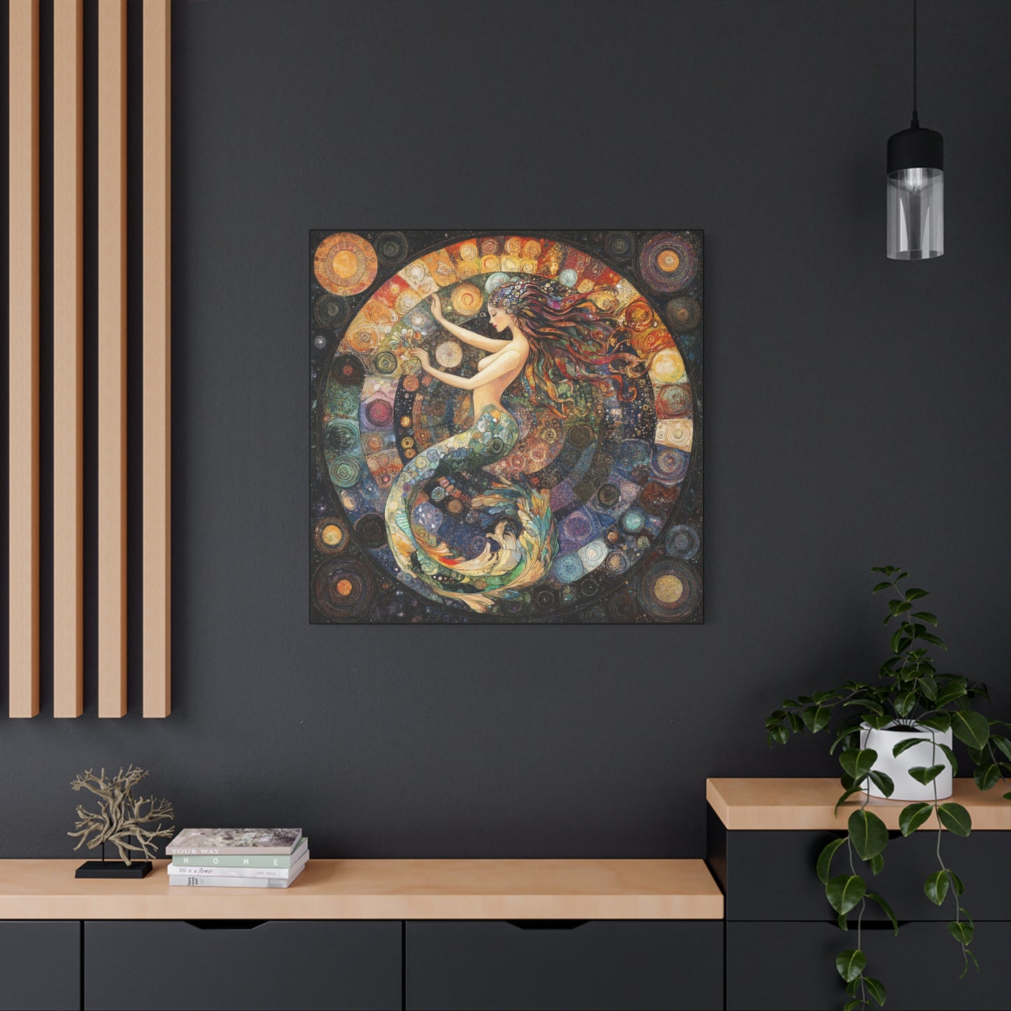 Autumn Mermaid Canvas Art Print, Ocean Wall Decor, Boho Home Decor, Nautical Gift, Vibrant Artwork, Mermaid Lover Gift