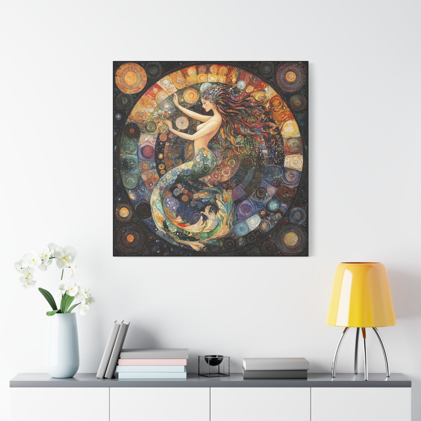Autumn Mermaid Canvas Art Print, Ocean Wall Decor, Boho Home Decor, Nautical Gift, Vibrant Artwork, Mermaid Lover Gift