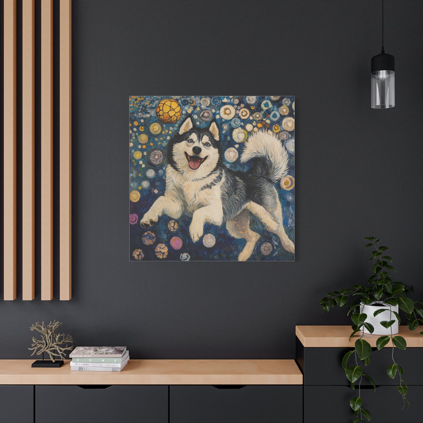 Joyful Husky Canvas Art, Pet Wall Decor, Dog Lovers Gift, Home Decoration, Animal Art, Husky Portrait