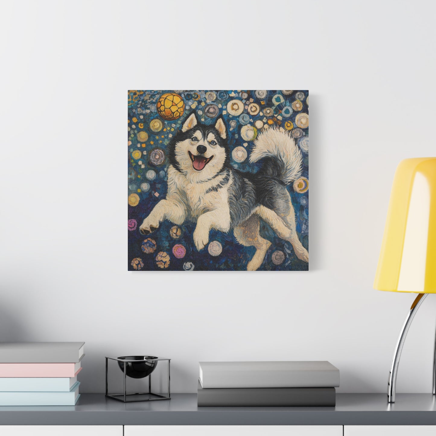 Joyful Husky Canvas Art, Pet Wall Decor, Dog Lovers Gift, Home Decoration, Animal Art, Husky Portrait