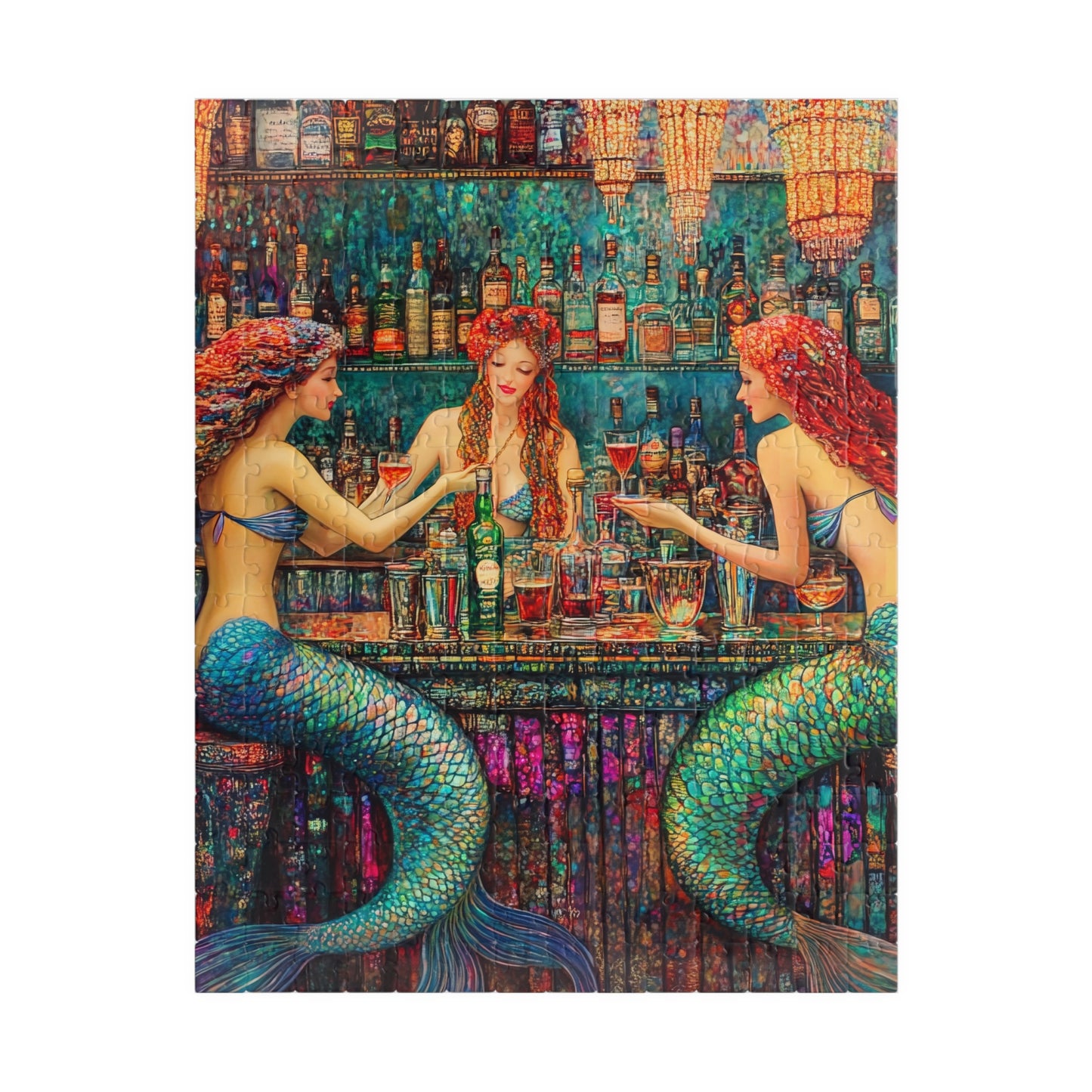 Mermaid Bar Scene Puzzle | 520 or 1014 Piece Jigsaw, Colorful Mermaid Artwork