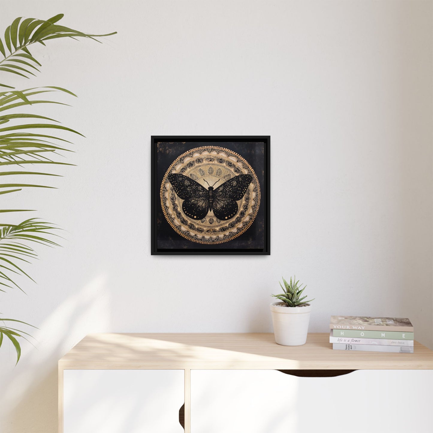 Black Moth Mandala Matte Canvas Framed | Wall Art