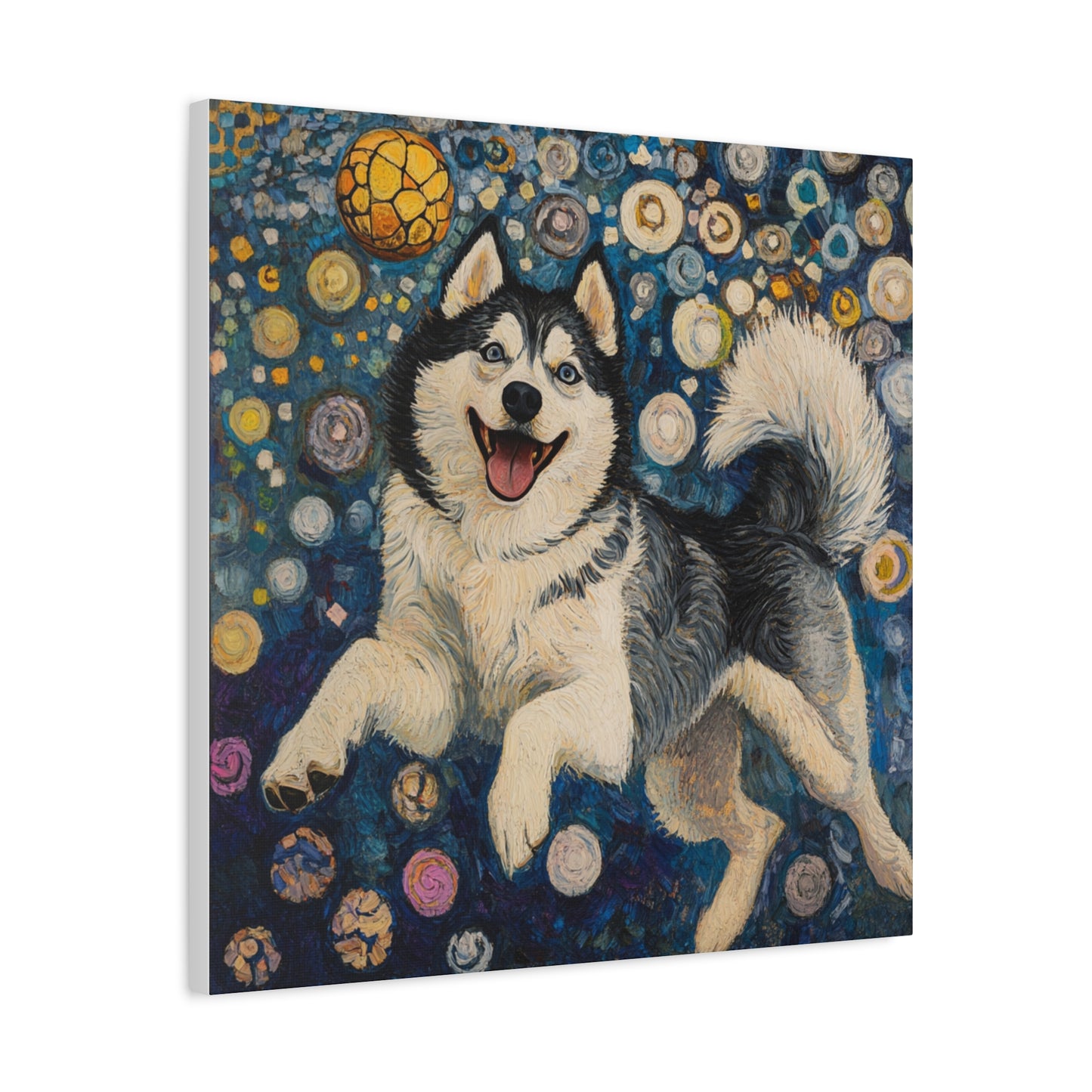 Joyful Husky Canvas Art, Pet Wall Decor, Dog Lovers Gift, Home Decoration, Animal Art, Husky Portrait
