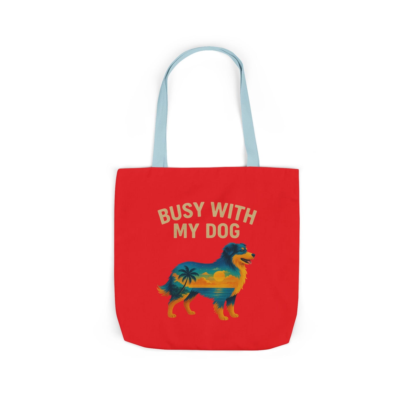 Busy With My Dog Canvas Tote Bag | Colorful Tropical Dog Illustration