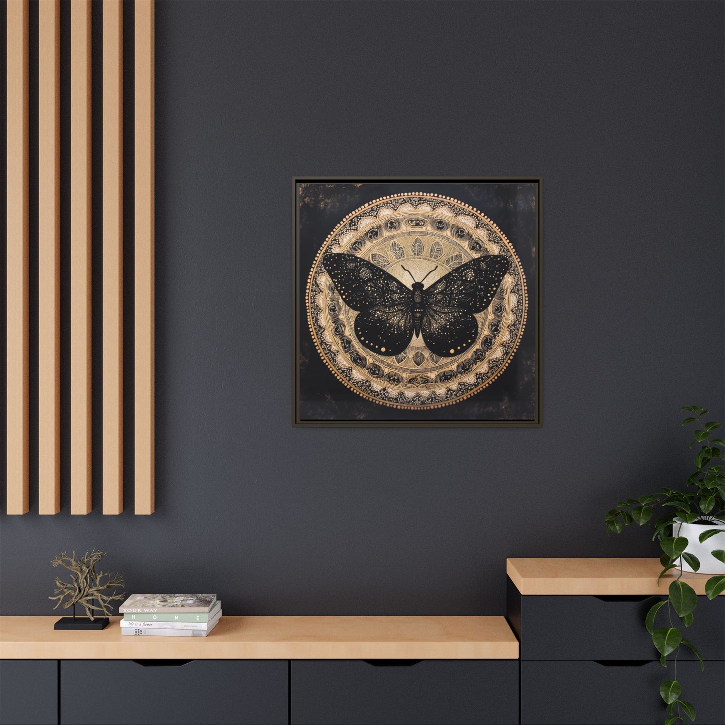 Black Moth Mandala Matte Canvas Framed | Wall Art