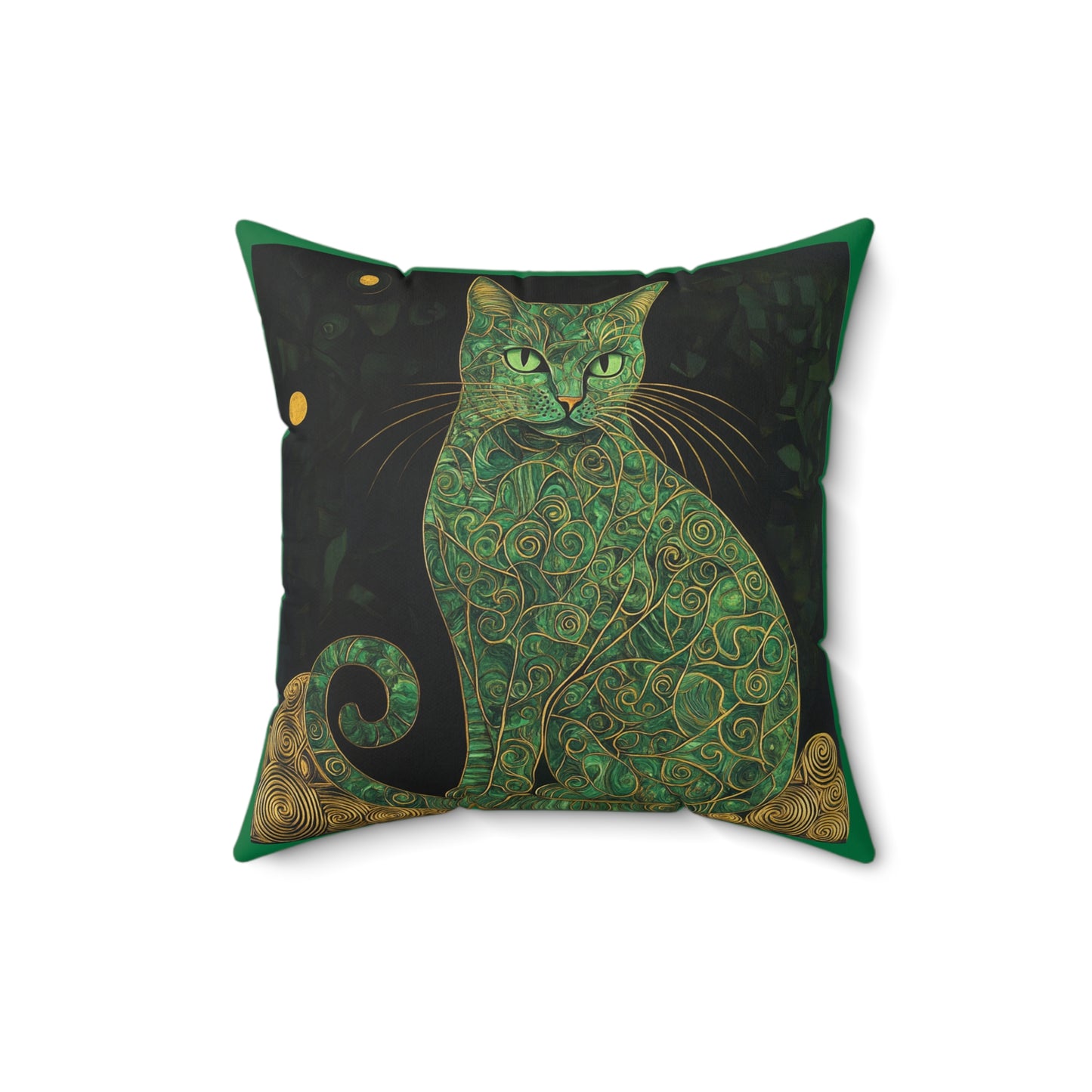 Crystal Cat Collection Malachite Cat Faux Suede Square Pillow, Cat Lover Home Decor, Cozy Accent Cushion