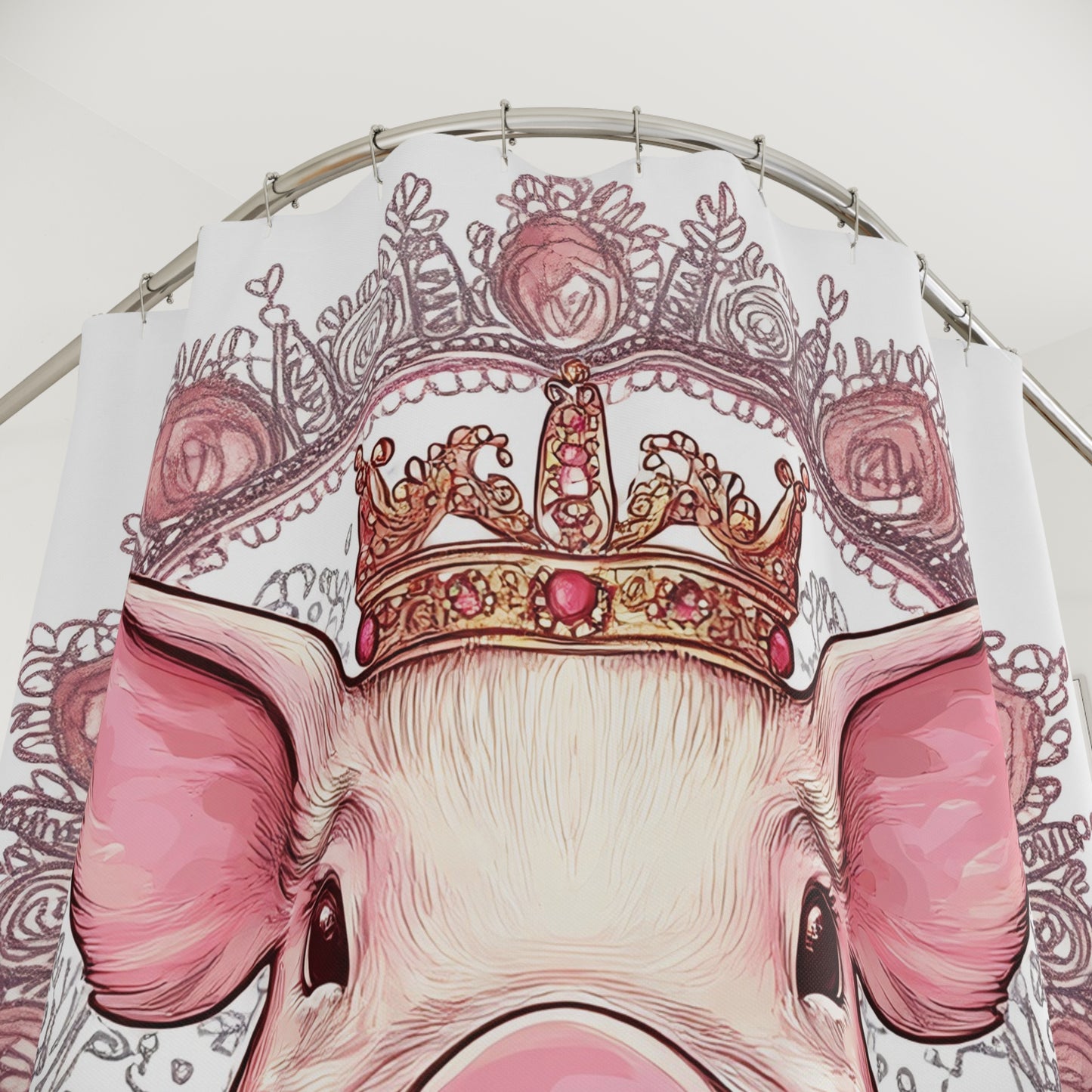Princess Pig Shower Curtain, Cute Farmhouse Decor, Bathroom Accessories, Animal Lover Gift, Queen Pig Design