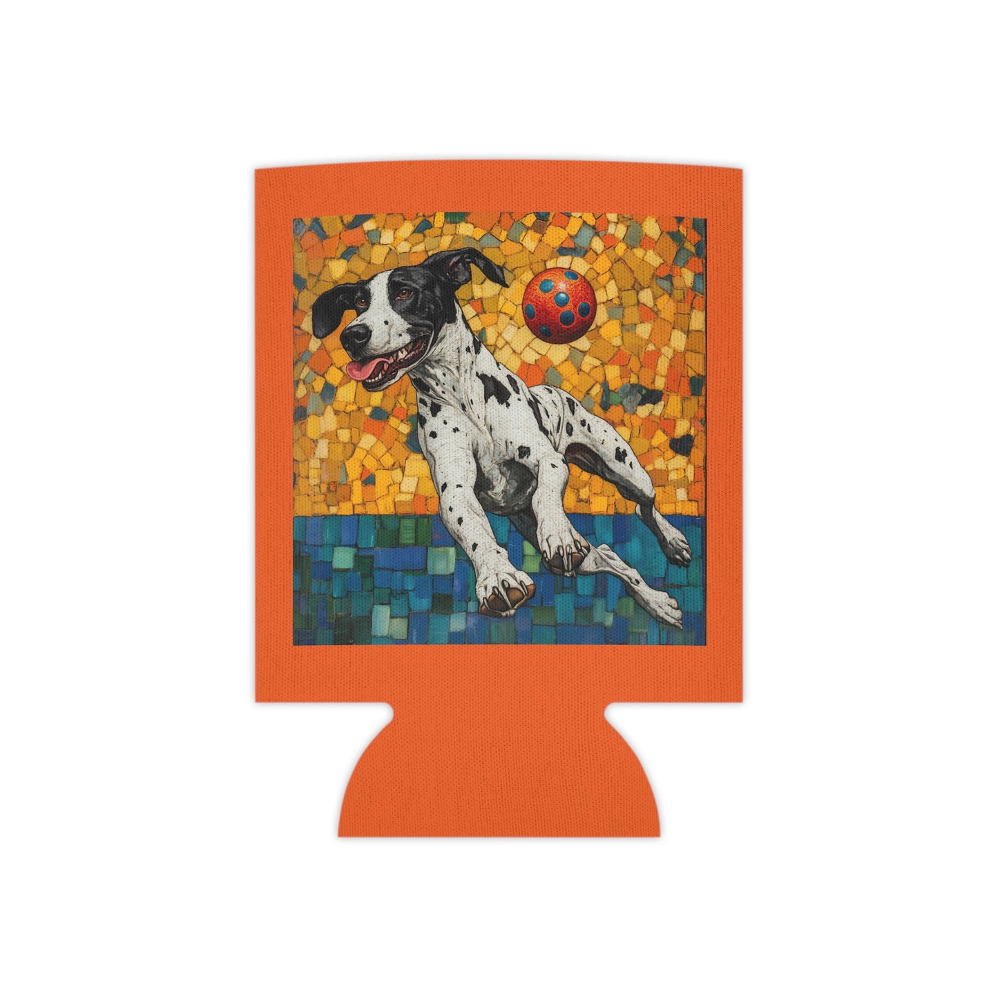 Great Dane Pickleball  Can Cooler | Dog Mosaic Illustration