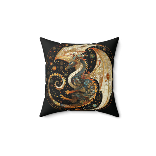 Fantasy Dragon Faux Suede Pillow, Decorative Cushion, Boho Decor, Cozy Home Accents, Gift for Fantasy Lovers, Mythical Art