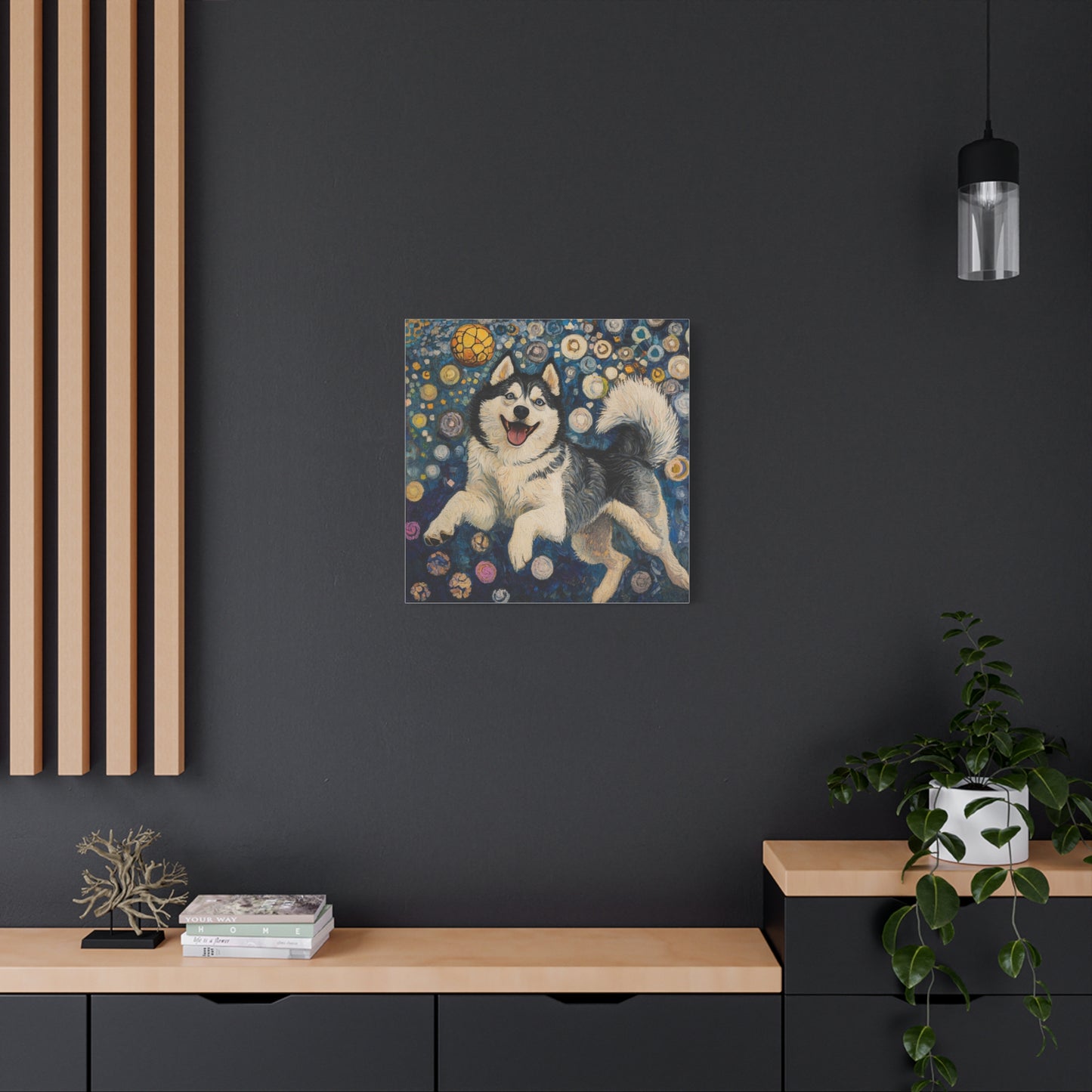 Joyful Husky Canvas Art, Pet Wall Decor, Dog Lovers Gift, Home Decoration, Animal Art, Husky Portrait