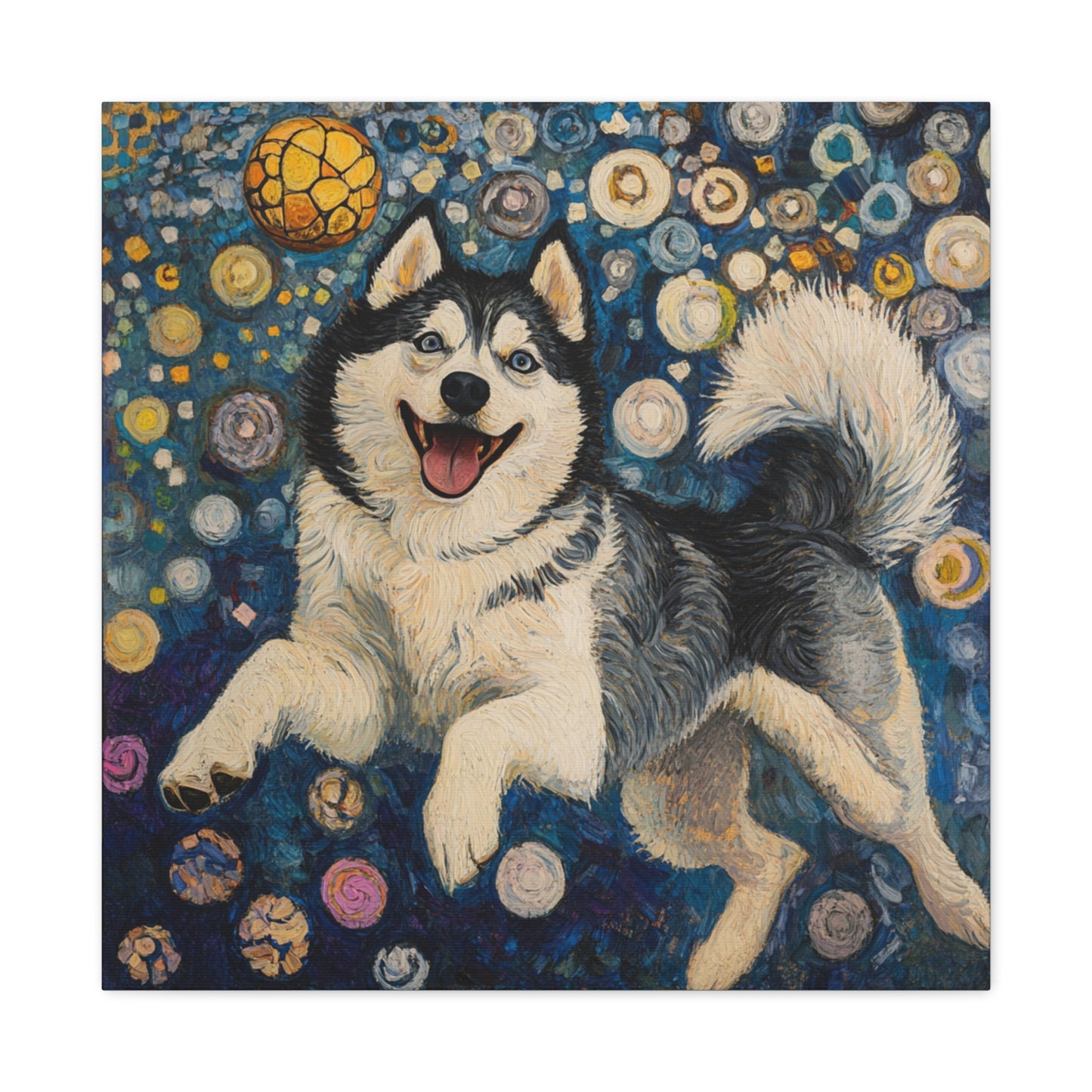 Joyful Husky Canvas Art, Pet Wall Decor, Dog Lovers Gift, Home Decoration, Animal Art, Husky Portrait