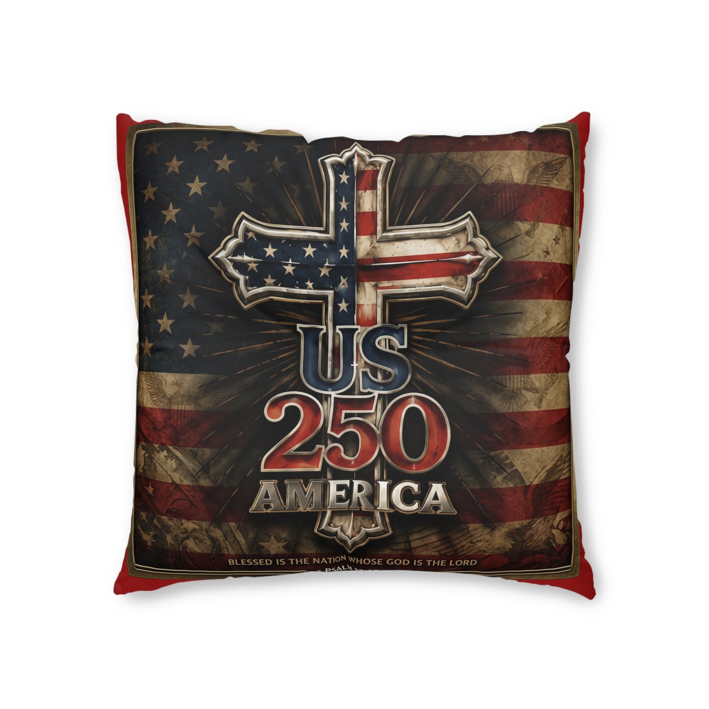 US 250 America Cross Tufted Floor Pillow Patriotic Flag Square Pillow