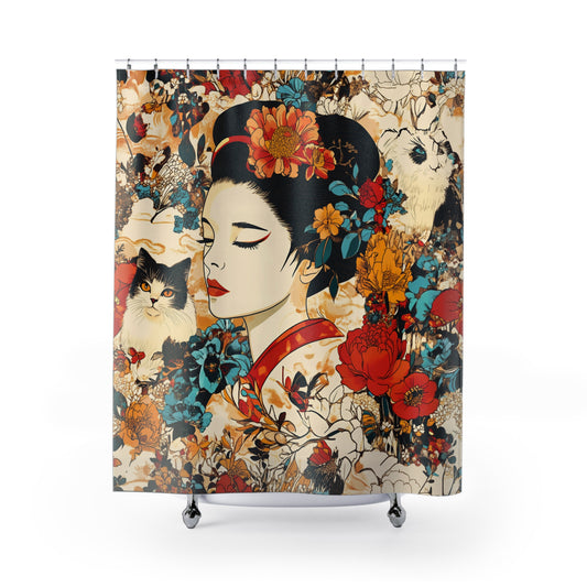 Geisha Cat Shower Curtain