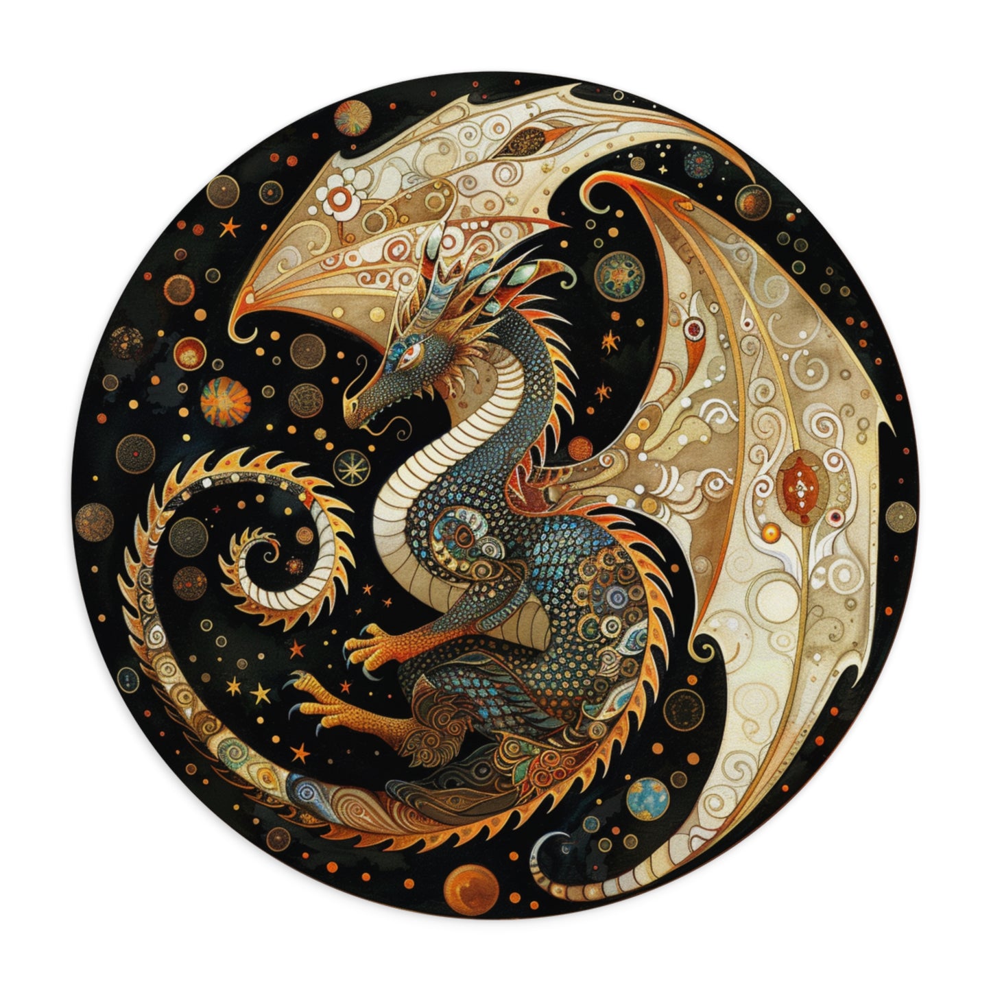 Golden Celtic Dragon Mouse Pad | Round Fantasy Desk Mat