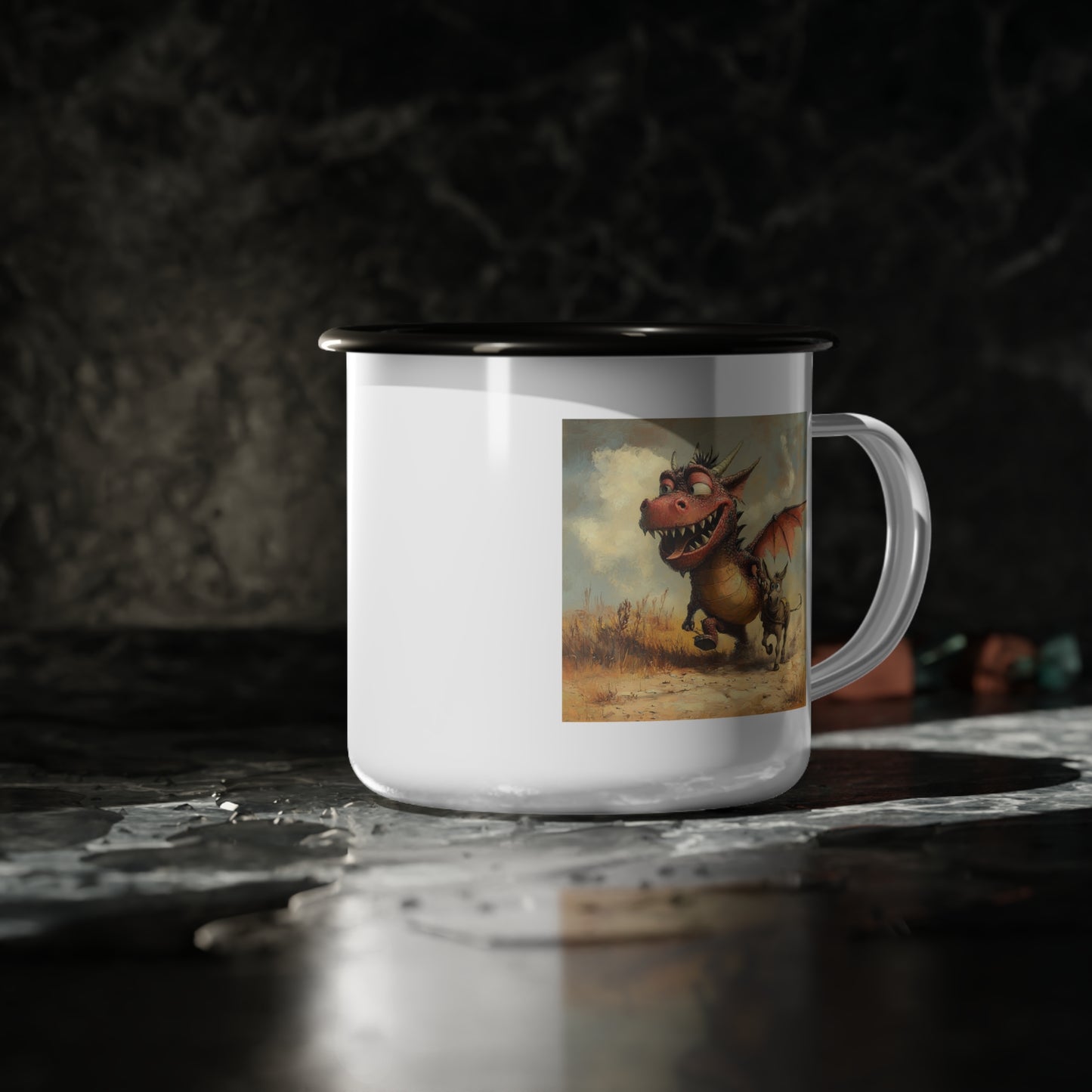 Dragon Ass Enamel Camp Cup, Adventure Mug, Camping Gift, Fantasy Drinkware, Unique Coffee Cup