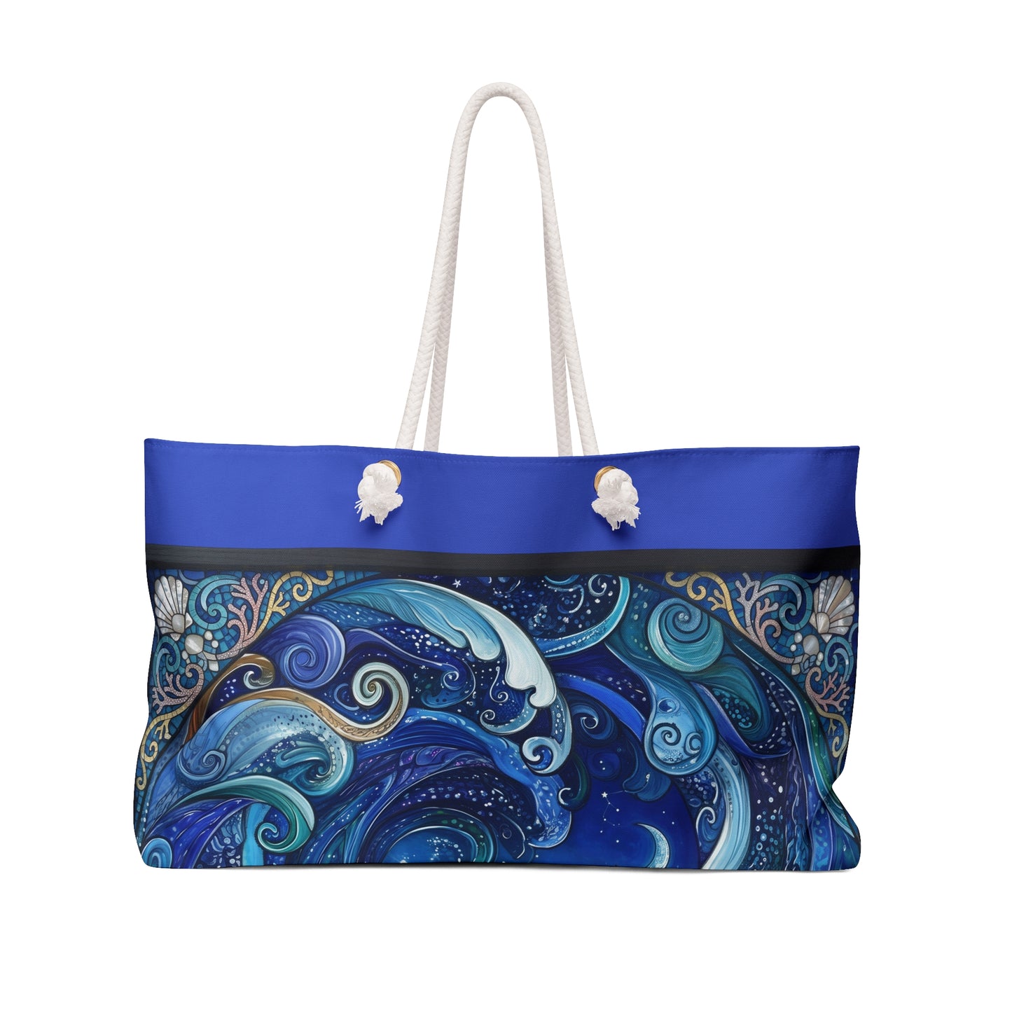 Ocean Waves Swirl Weekender Bag Blue Nautical Beach Tote