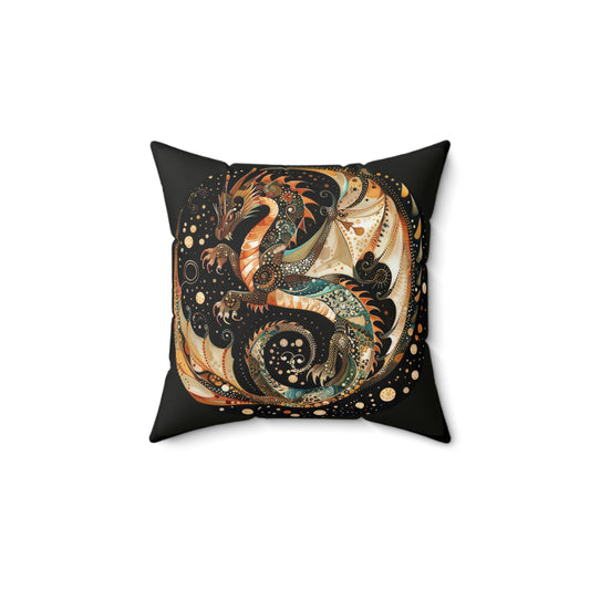 Enchanted Dragon Faux Suede Square Pillow | Boho Decor, Fantasy Home Accents, Gift for Dragon Lovers, Cozy Cushion, Mystical Room Decor