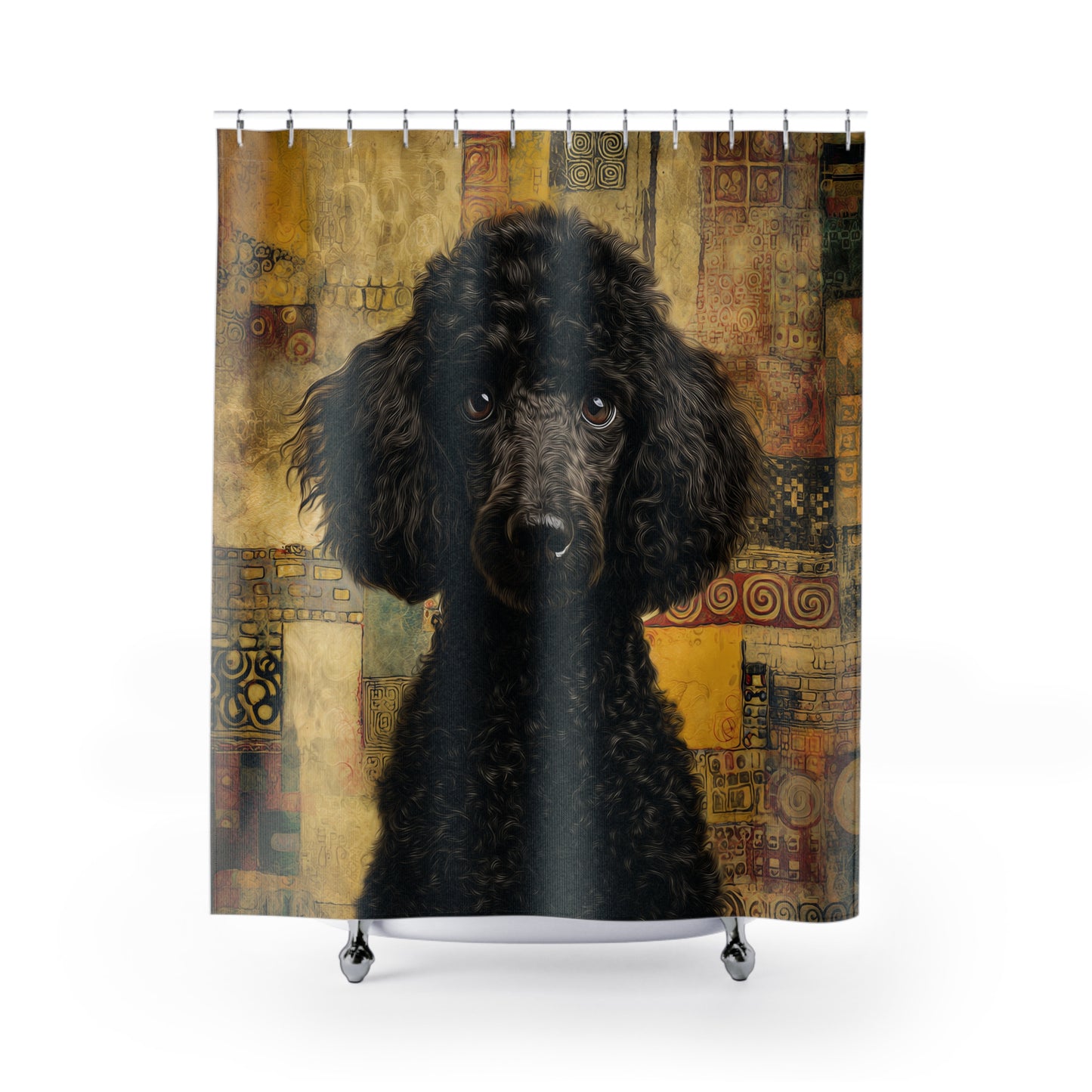 Anthro Black Poodle Shower Curtain — Artistic Vintage Patchwork Bathroom Decor