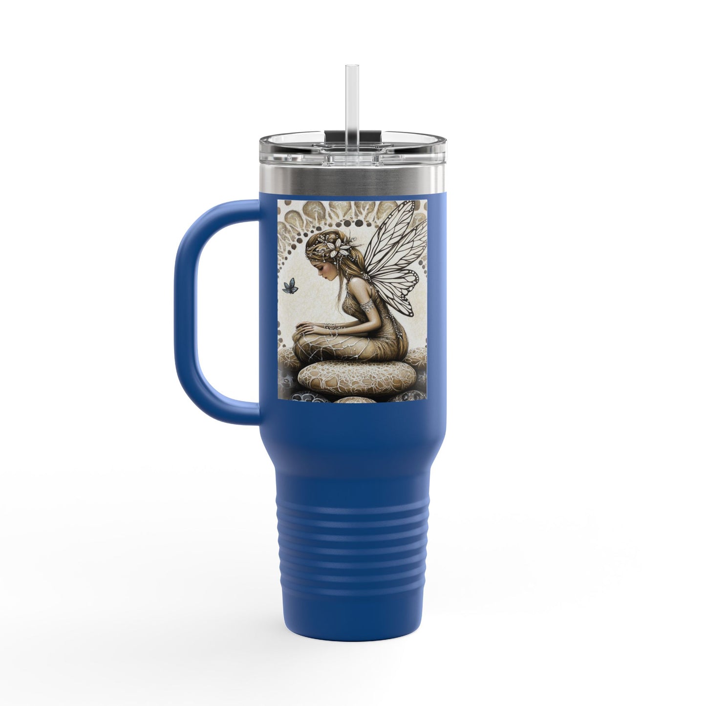 Good Fortune Stone Fairy Travel Mug, 40oz | Insulated Coffee Cup | Gifts for Nature Lovers | Boho Decor | Relaxation Gift