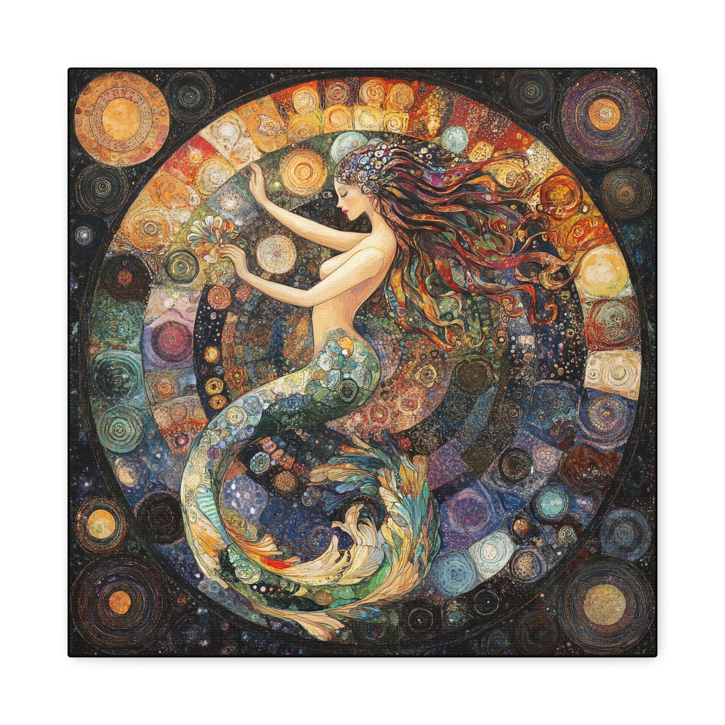 Autumn Mermaid Canvas Art Print, Ocean Wall Decor, Boho Home Decor, Nautical Gift, Vibrant Artwork, Mermaid Lover Gift