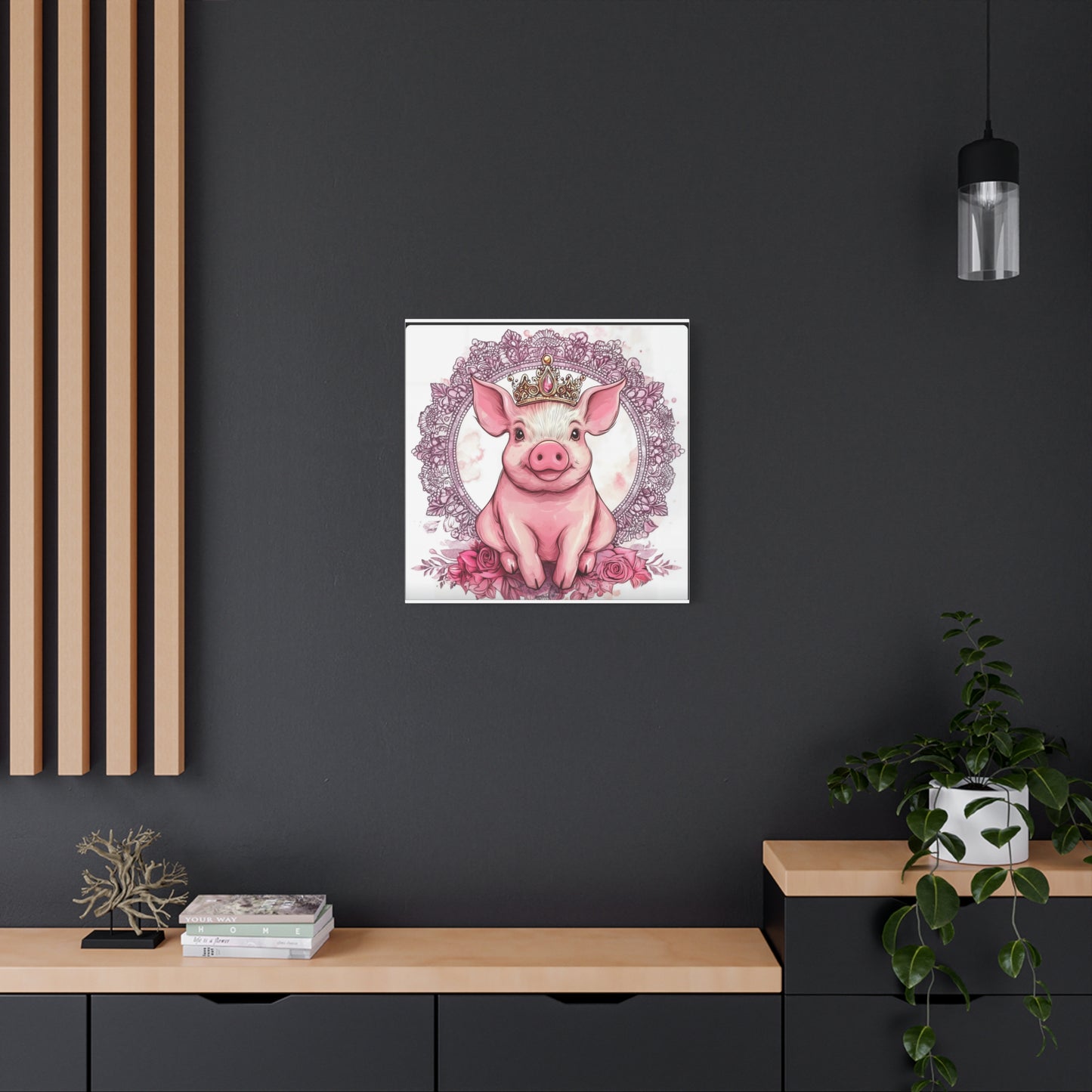 Crown Pig Canvas Art, Cute Animal Decor, Nursery Wall Art, Gift for Animal Lovers, Farmhouse Decor, Kids Room Decoration