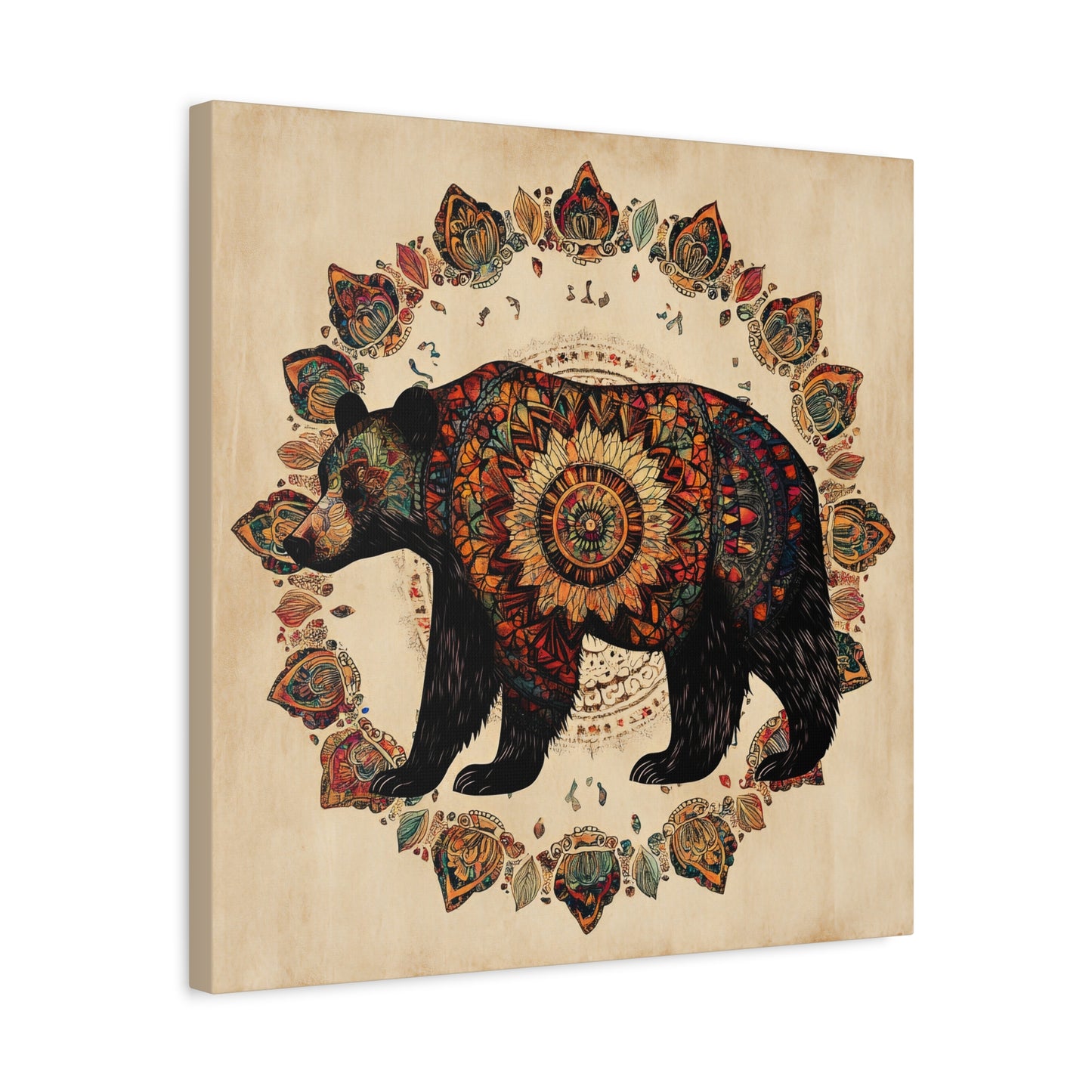 Bohemian Mandala Bear Matte Canvas Wall Art | Stretched Canvas