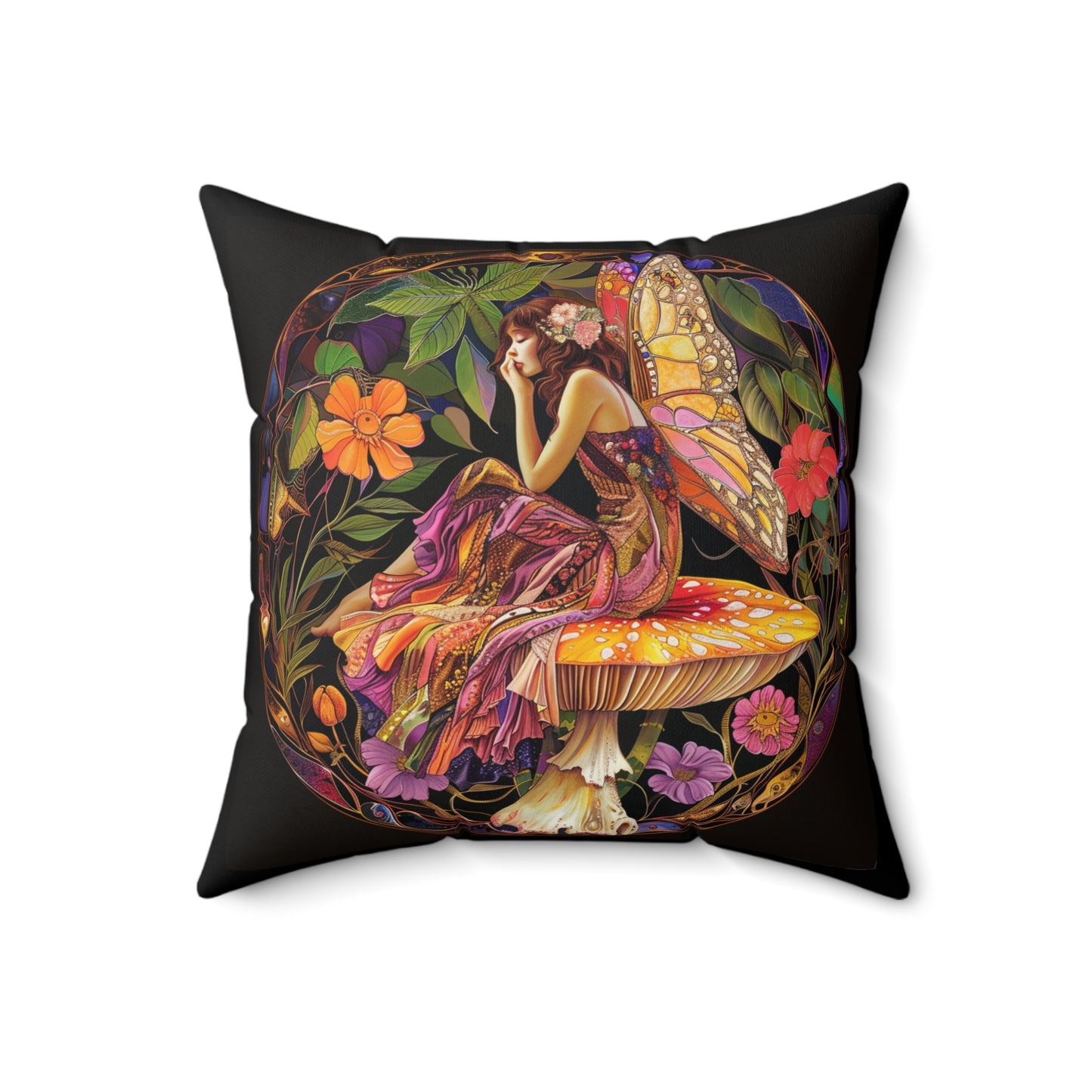 Bohemian Fairy Pillow, Decorative Square Cushion, Magical Home Decor, Cozy Gift for Nature Lovers, Fantasy Accent Pillow