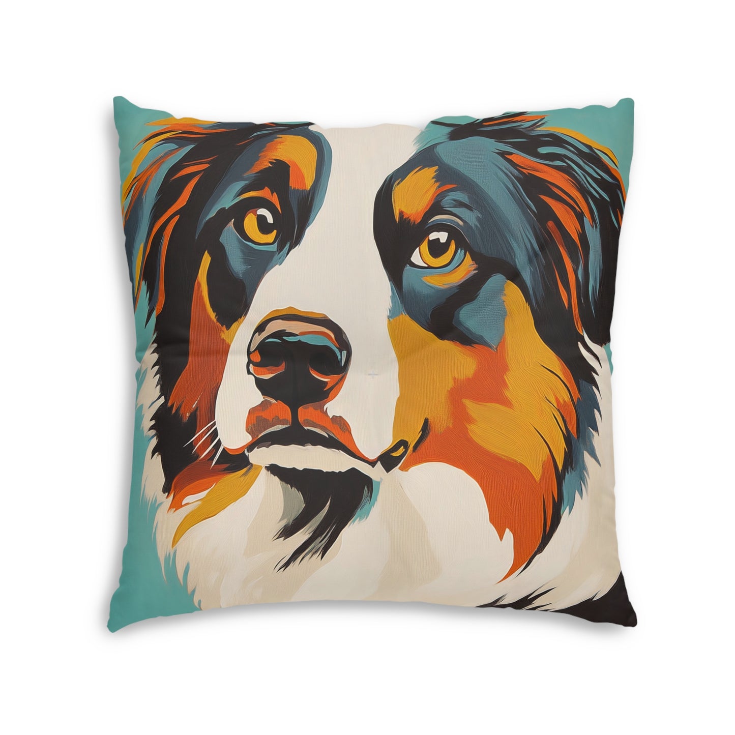 Mid Century Modern Pillow Colorful Australian Shepherd Face Tufted Floor Pillow | Square