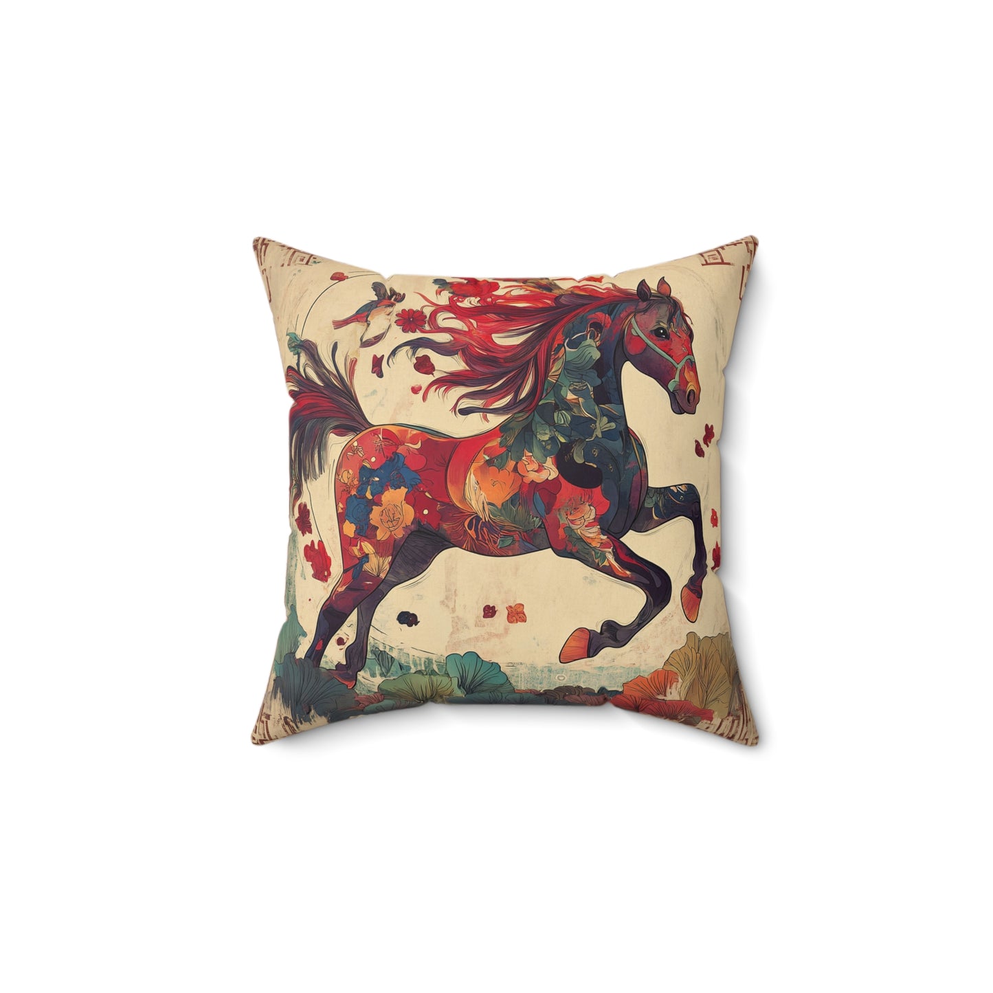Year of the Horse Faux Suede Square Pillow | Decorative Throw Pillow