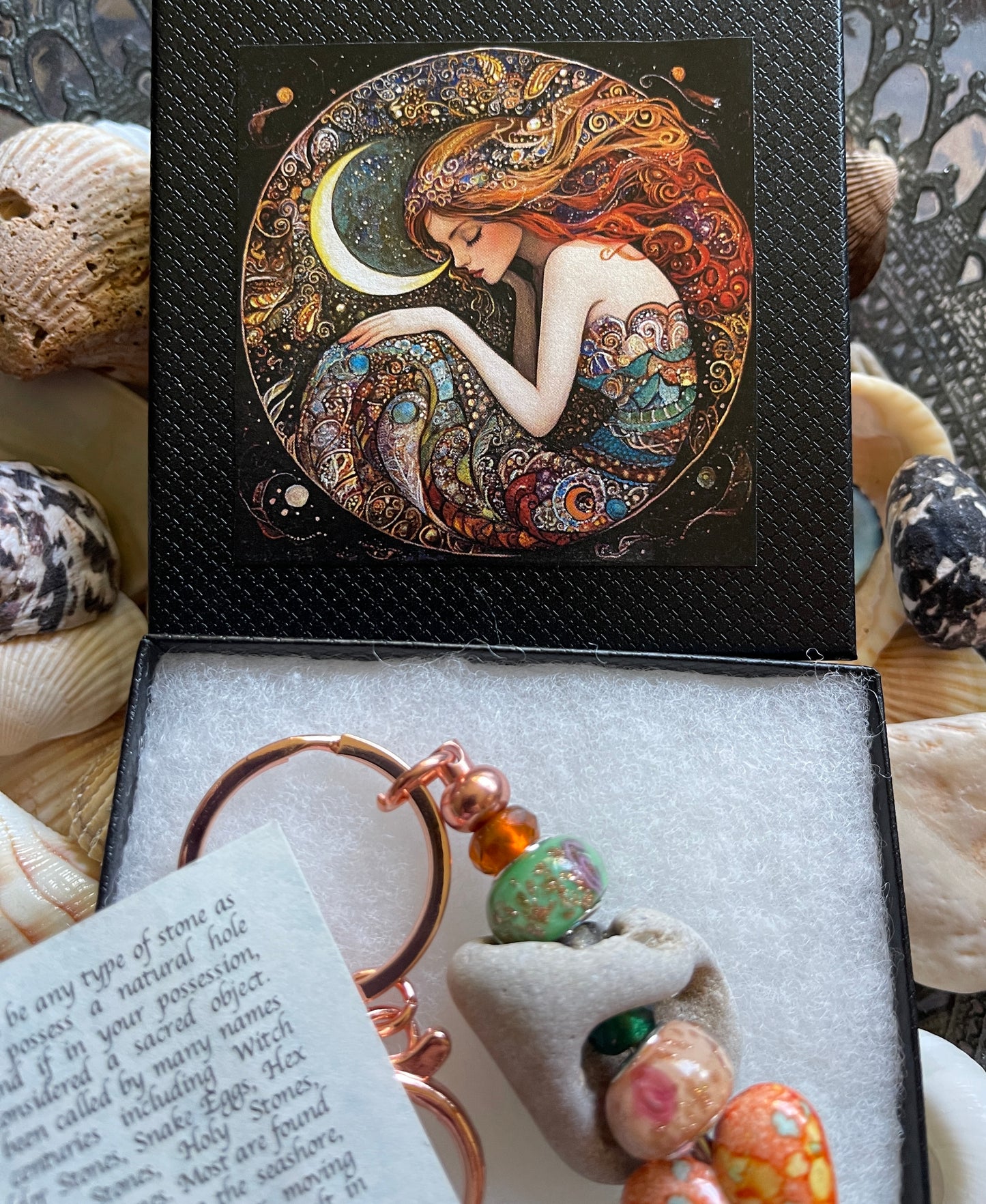 Slumber Mermaid Gift Box with Beach Stone and Bead Keychain