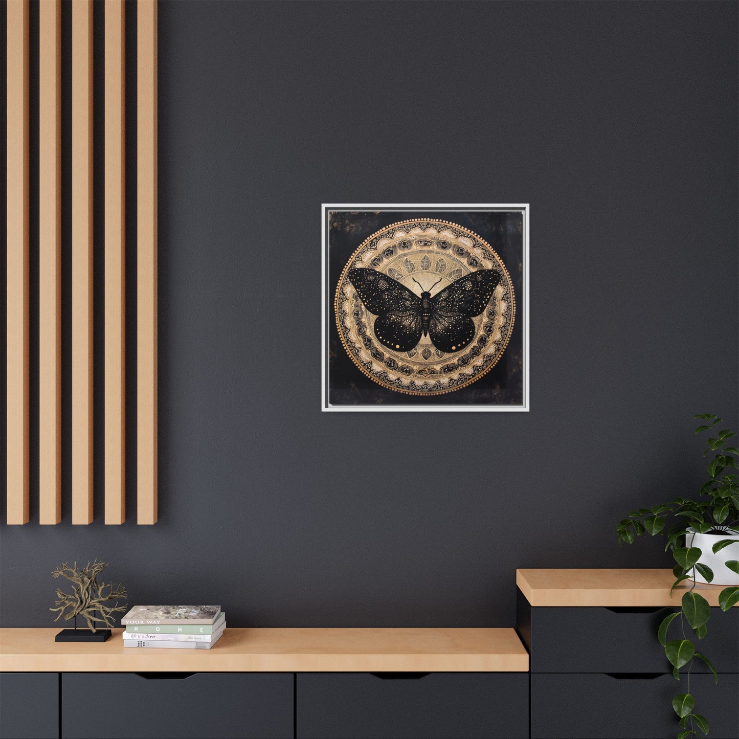 Black Moth Mandala Matte Canvas Framed | Wall Art
