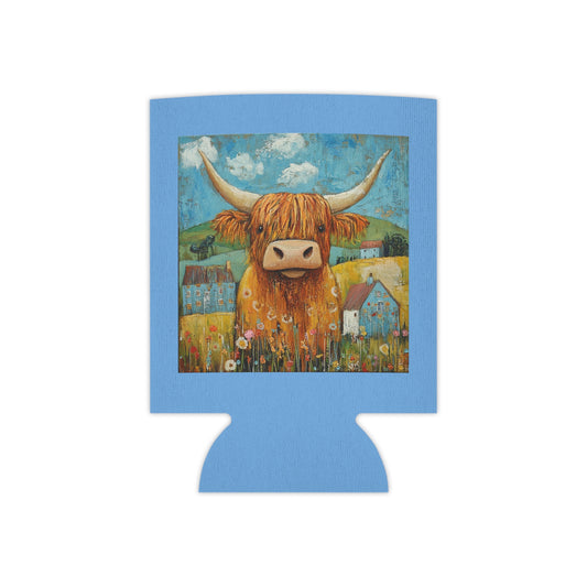 Whimsical Highland Cow Can Cooler, Cute Drink Sleeve, Farmhouse Decor, Picnic Accessory, Country Themed Party Favor