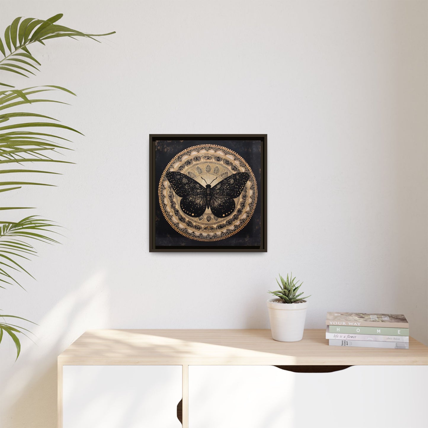 Black Moth Mandala Matte Canvas Framed | Wall Art