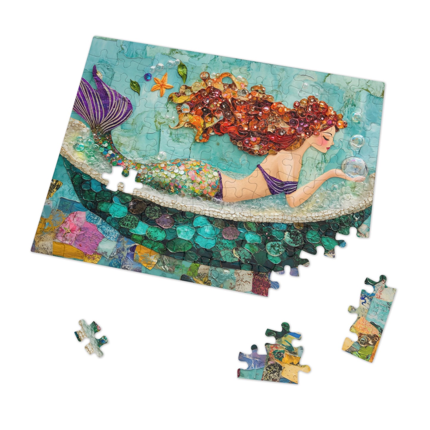 Bubbles Mermaid Art Jigsaw Puzzle with Tin