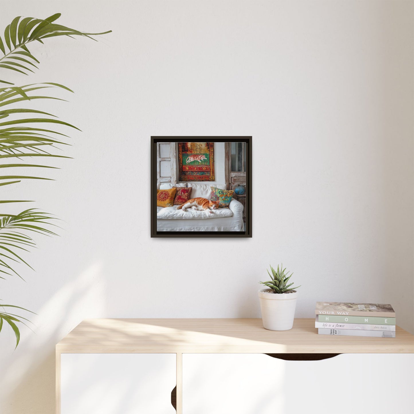 Orange Tabby "House Cat" Sleeping Ginger Cat Sofa Photo Framed Canvas