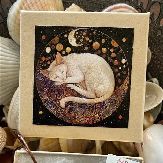 Mystical White Cat and Moon Box with Sterling Silver Paw, Bodhi Jewelry
