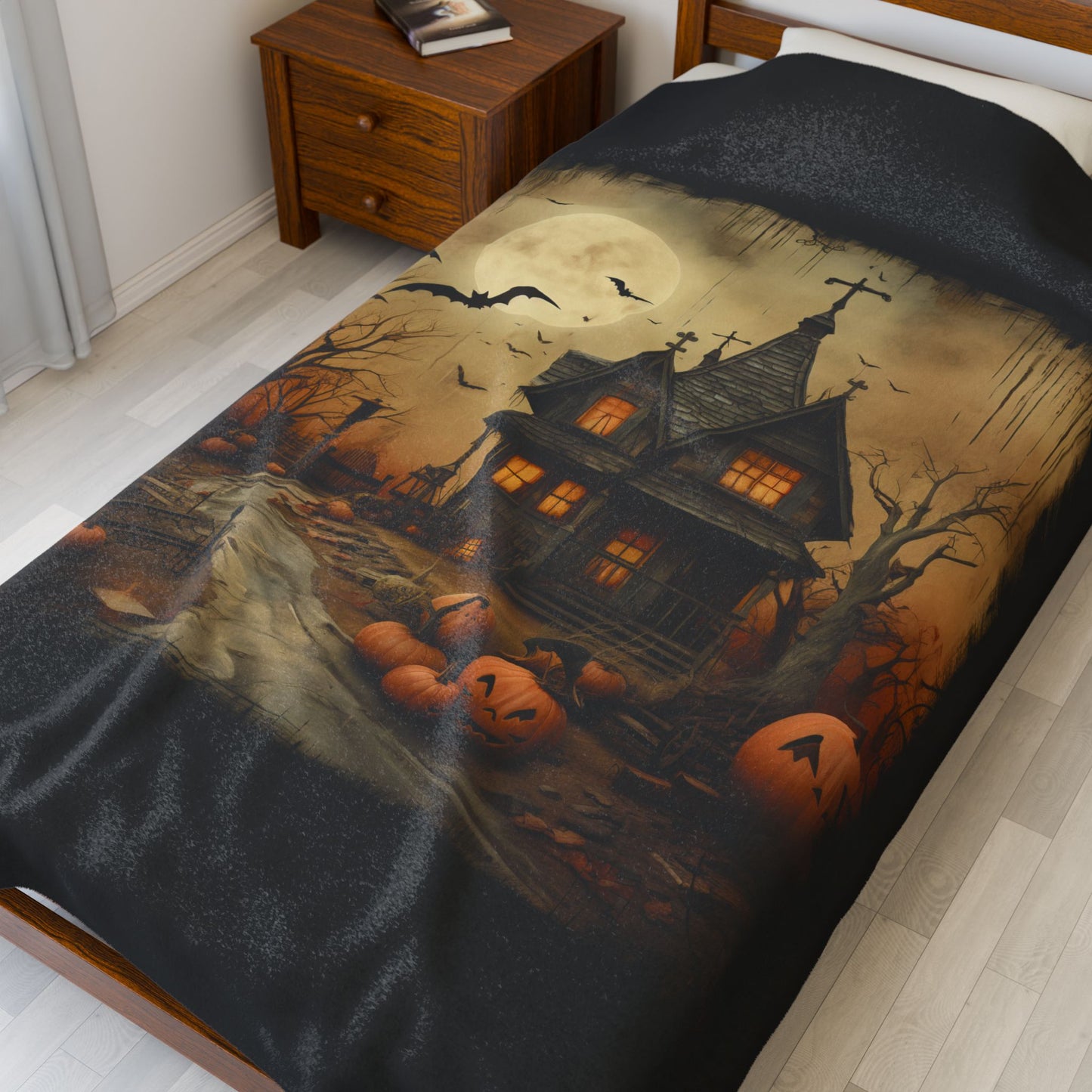 Halloween House Themed Velveteen Plush Blanket, Cozy Throw for Autumn, Spooky Home Decor, Ghostly Gift for Halloween Parties, Fall [...]