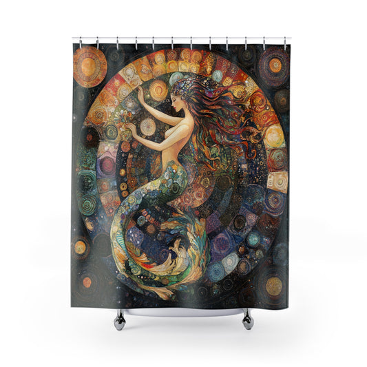 Autumn Mermaid Shower Curtain, Nautical Bathroom Decor, Fantasy Home Accessory, Bohemian Style, Ocean-Themed Gift
