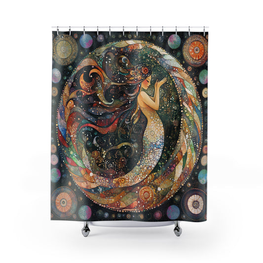 Celestial Mermaid Shower Curtain | Ethereal Home Decor, Bohemian Bathroom, Ocean Vibes, Gift for Her, Fantasy Art
